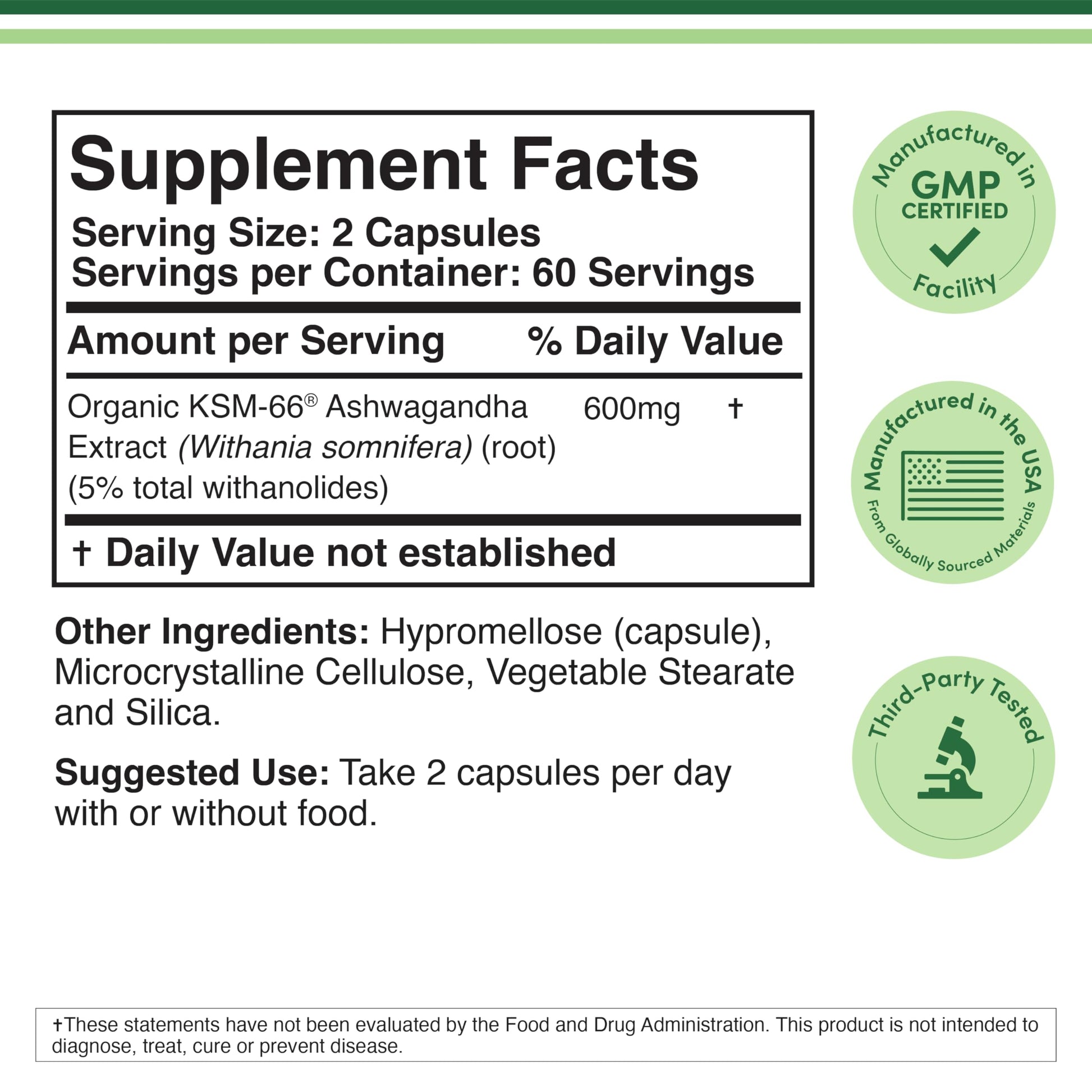Double Wood Supplements Ashwagandha KSM 66 Organic and Clinically Studied Extract (600mg Per Serving, 120 Capsules, 60 Servings) Adaptogen Cortisol Manager for Women and Men Double Wood Supplements uk supplements