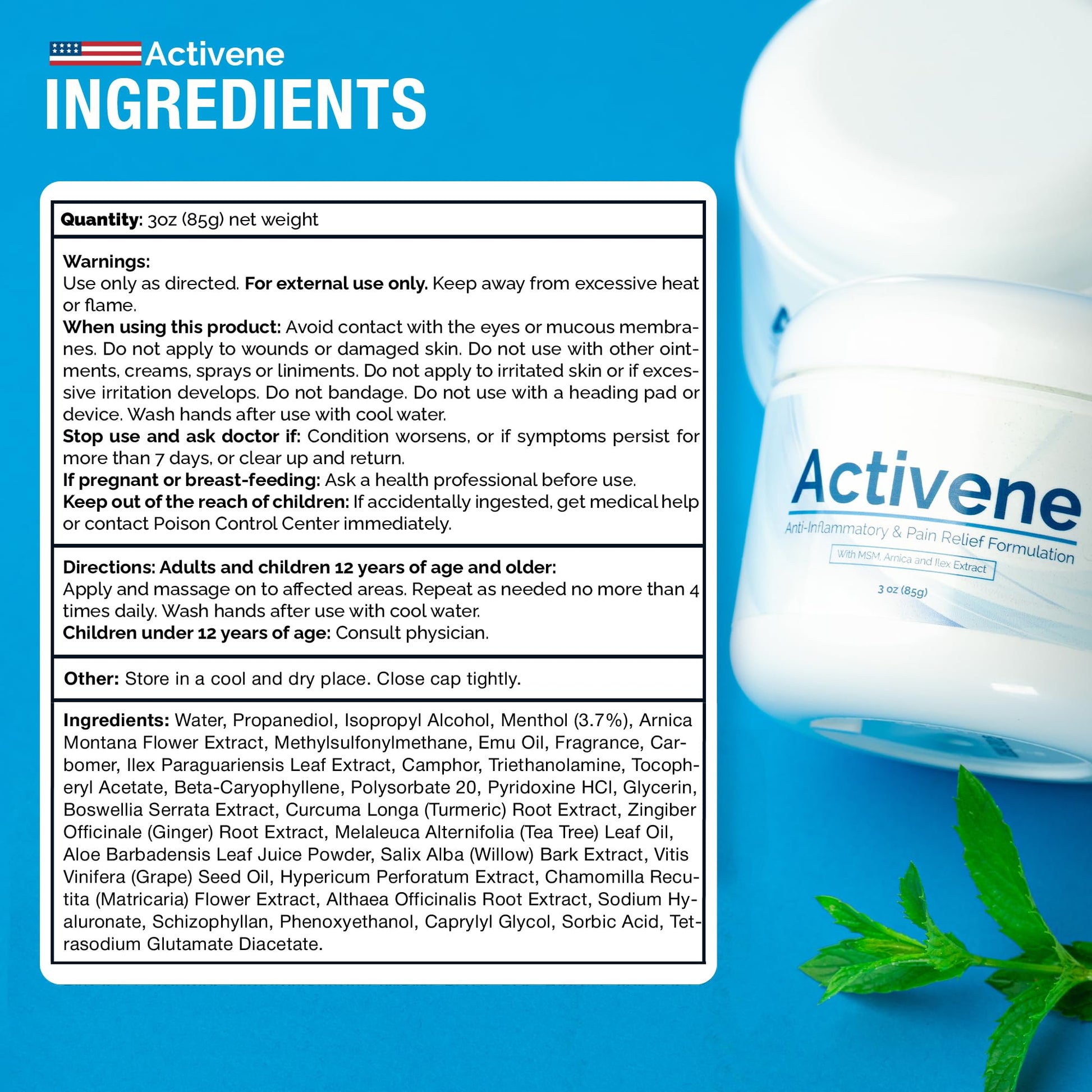Activene Pain Relief Cream - Anti Inflammatory formulation with Powerful Arnica, Menthol & MSM for Joints, Tendons & Muscles. Chosen by Sufferers of Arthritis, Knee, Shoulder, Neck, Back & Other Pains Activene uk supplements