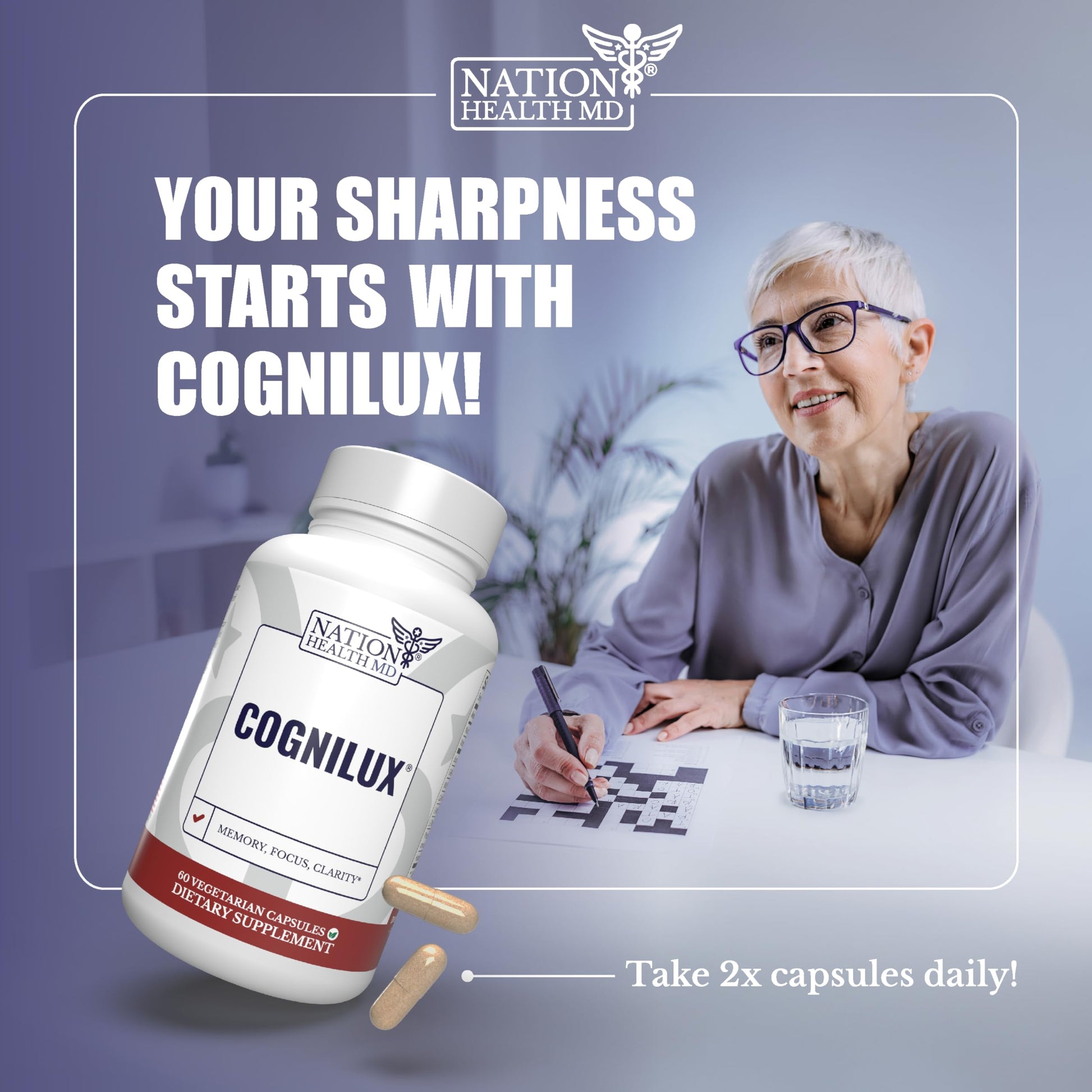 NATION HEALTH MD Cognilux - Brain Supplements for Memory and Focus - Nootropic Focus Supplement with Niacin, Vitamin B6, GABA and More - Memory Supplement for Brain, Brain Health NATION HEALTH MD uk supplements