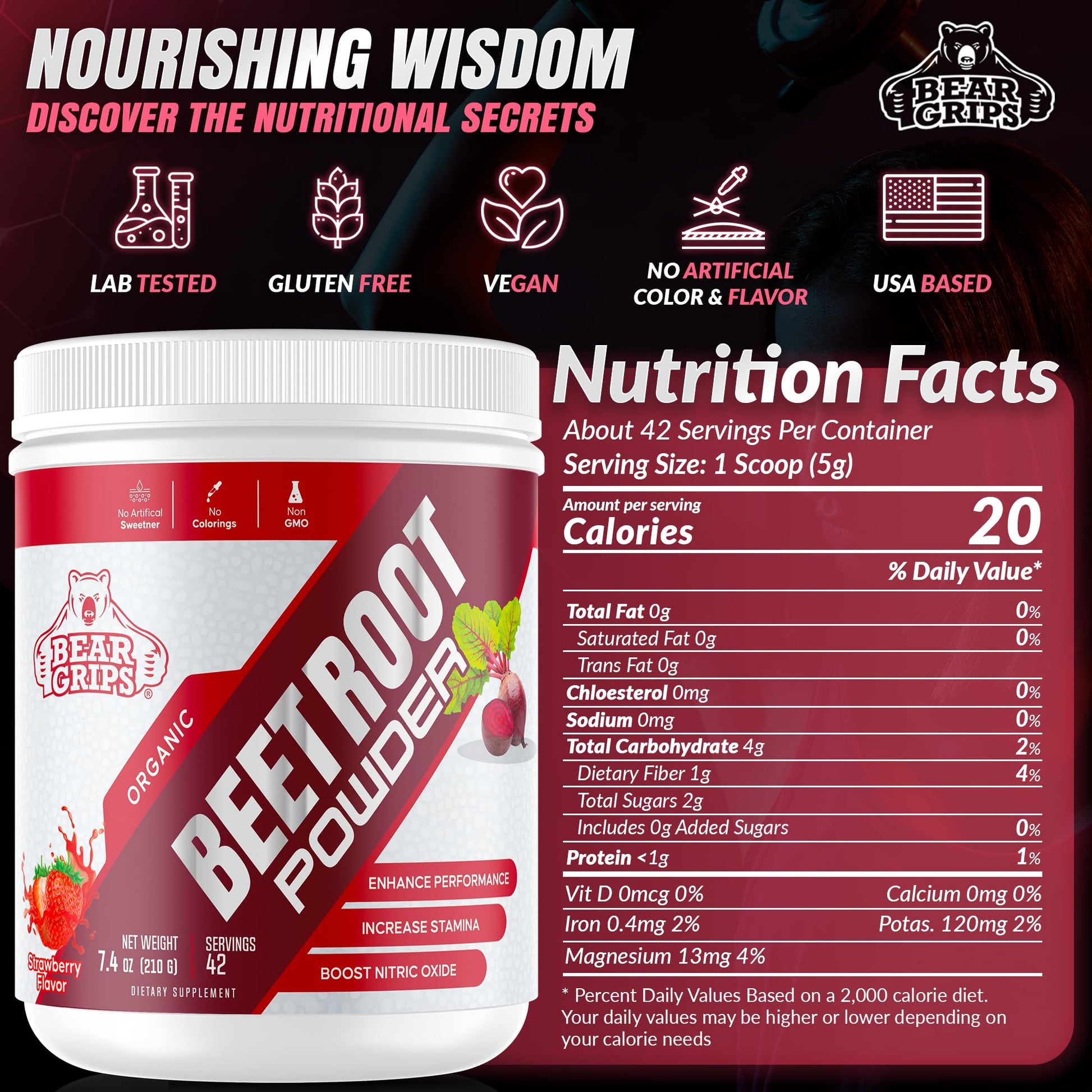 Organic Beet Root Powder - Nitric Oxide Supplement Super Food Beets Supplements Bear Grips uk supplements