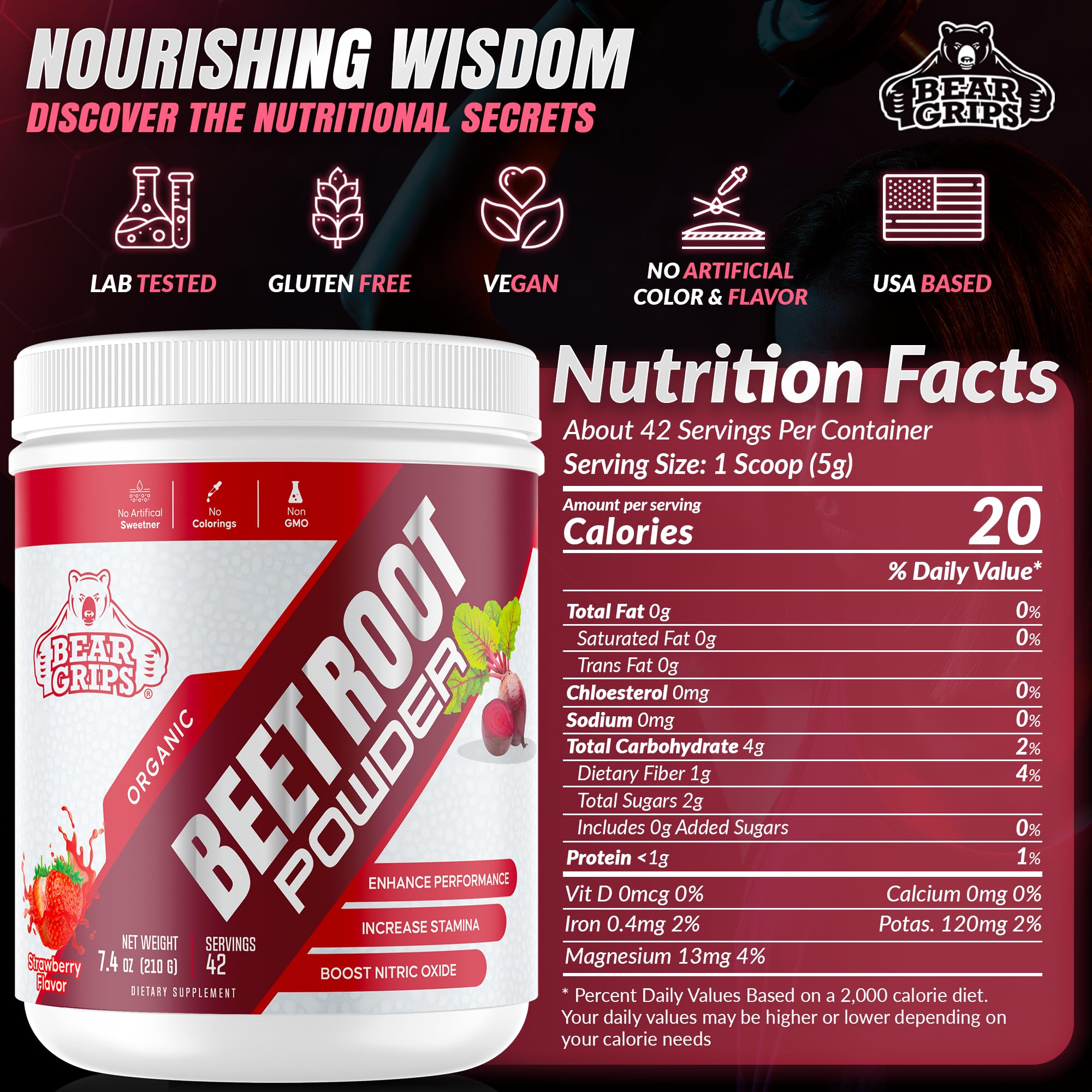 Organic Beet Root Powder - Nitric Oxide Supplement Super Food Beets Supplements Bear Grips uk supplements