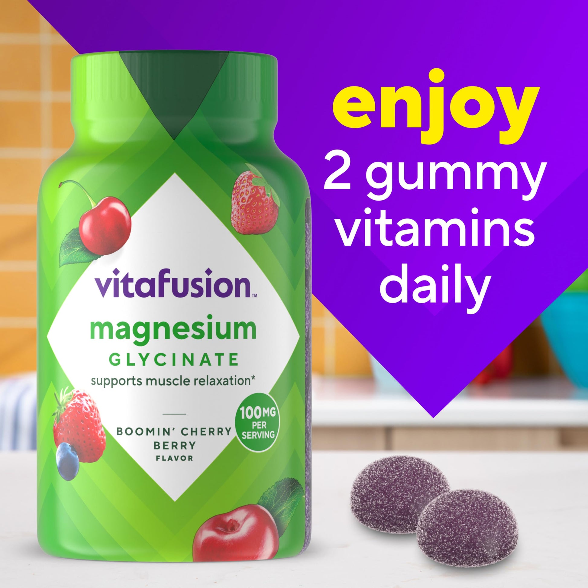 vitafusion Magnesium Glycinate Gummy Supplement, 100 mg per Serving Supports Muscle Relaxation (1) for Adult Women & Men, Boomin’ Cherry Berry Flavor, 60 Count Vitafusion uk supplements