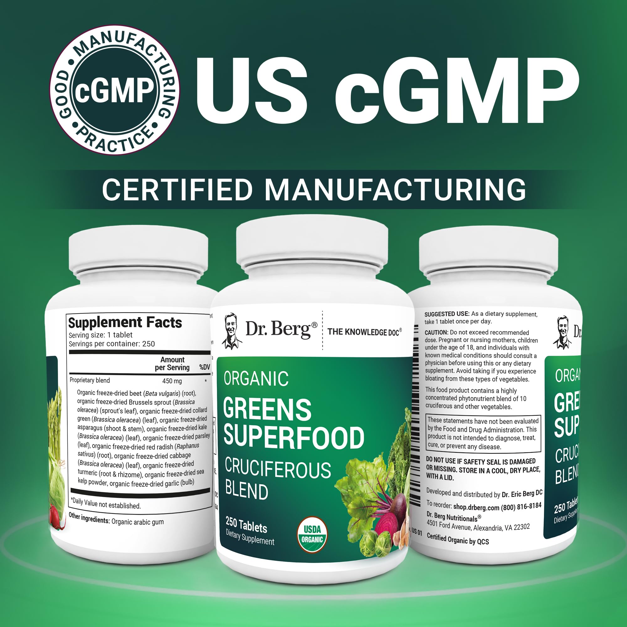 Dr. Berg's Greens Superfood Cruciferous Vegetable Tablets - Vegetable Supplements for Adults w/ 11 Phytonutrient Super Greens Tablets - Energy, Immune System & Liver Veggie Tablets - 250 Tablets Dr. Berg Nutritionals uk supplements