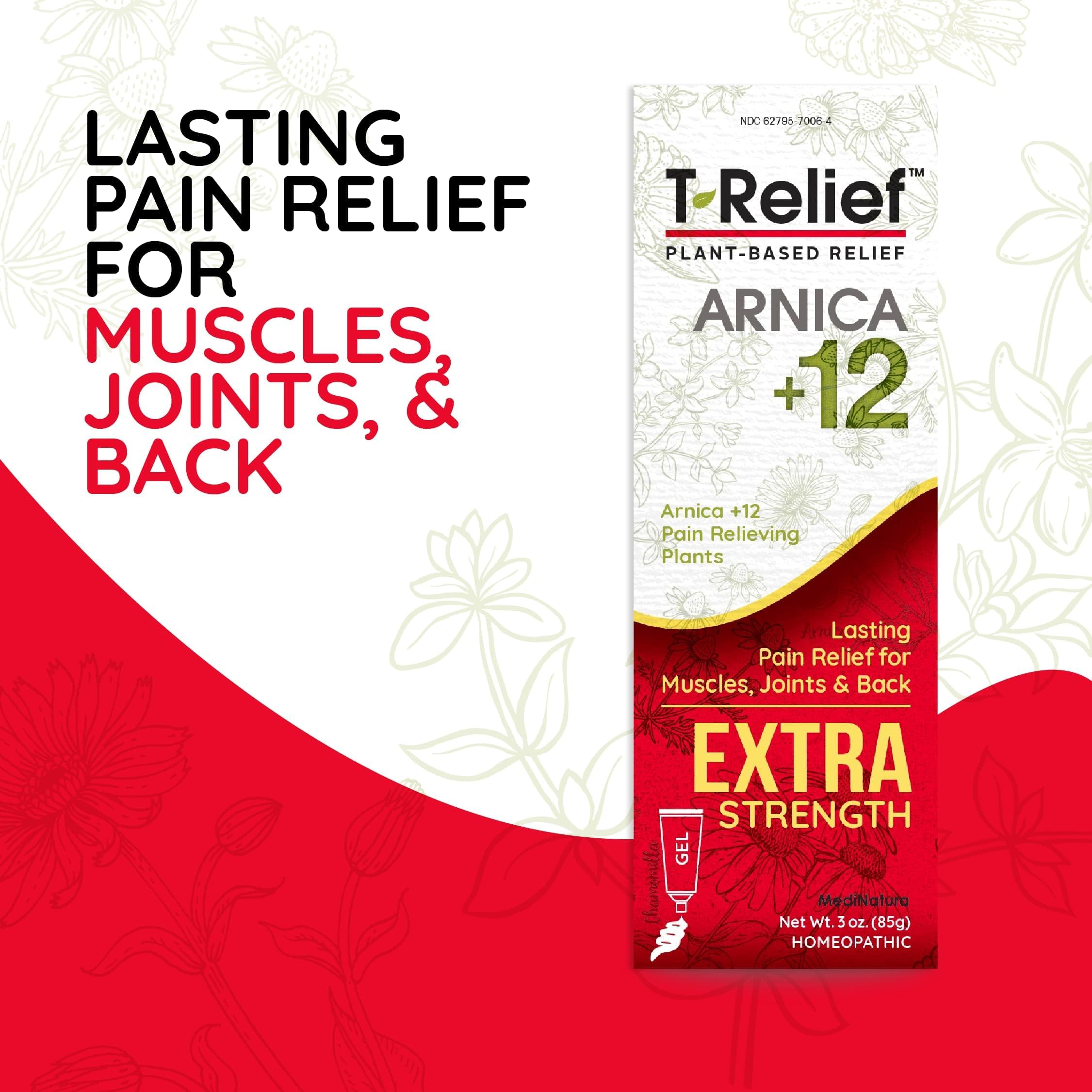 MediNatura T-Relief Extra Strength Gel Arnica +12 Natural Relieving Actives for Back Pain Joint Soreness Muscle Aches & Stiffness Whole Body Fast Acting Relief for Women & Men - 3 oz MediNatura uk supplements