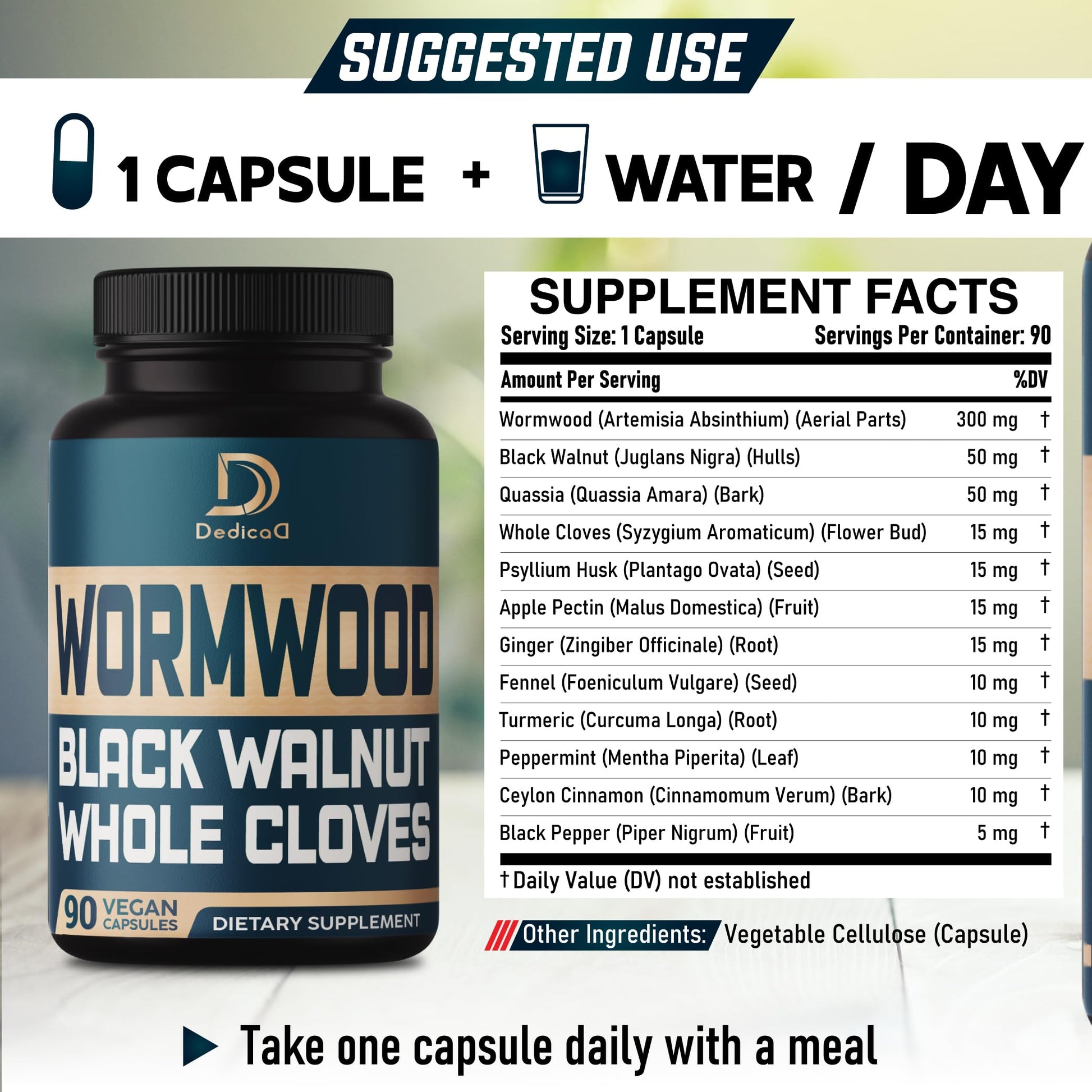 DEDICAD 12in1 Wormwood Black Walnut Clove Capsules - Immune, and Mood Support - 3 Month Supply - 90 Vegan Capsules DEDICAD uk supplements
