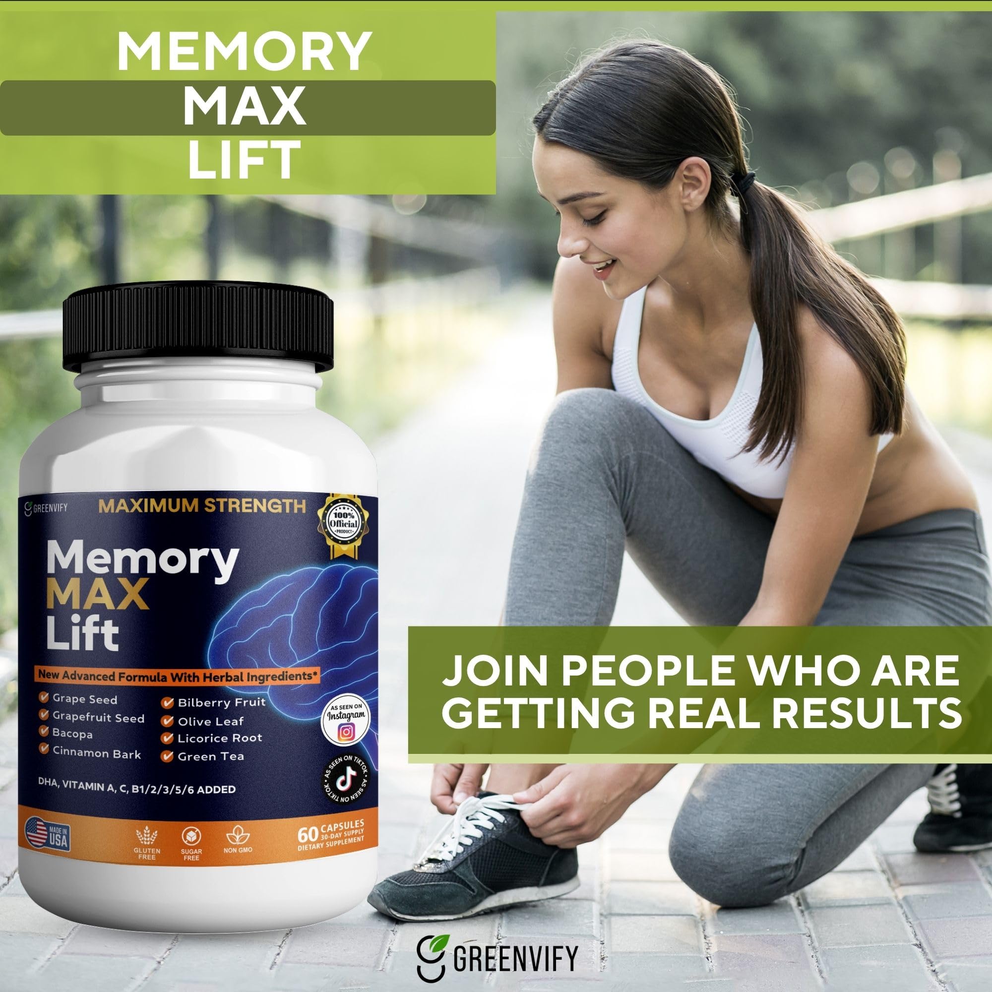 GREENVIFY Memory MAX Lift Brain Support Supplement, 60 Capsules, with Vitamins and Herbal Blend, 30 Day Supply (1) GREENVIFY uk supplements