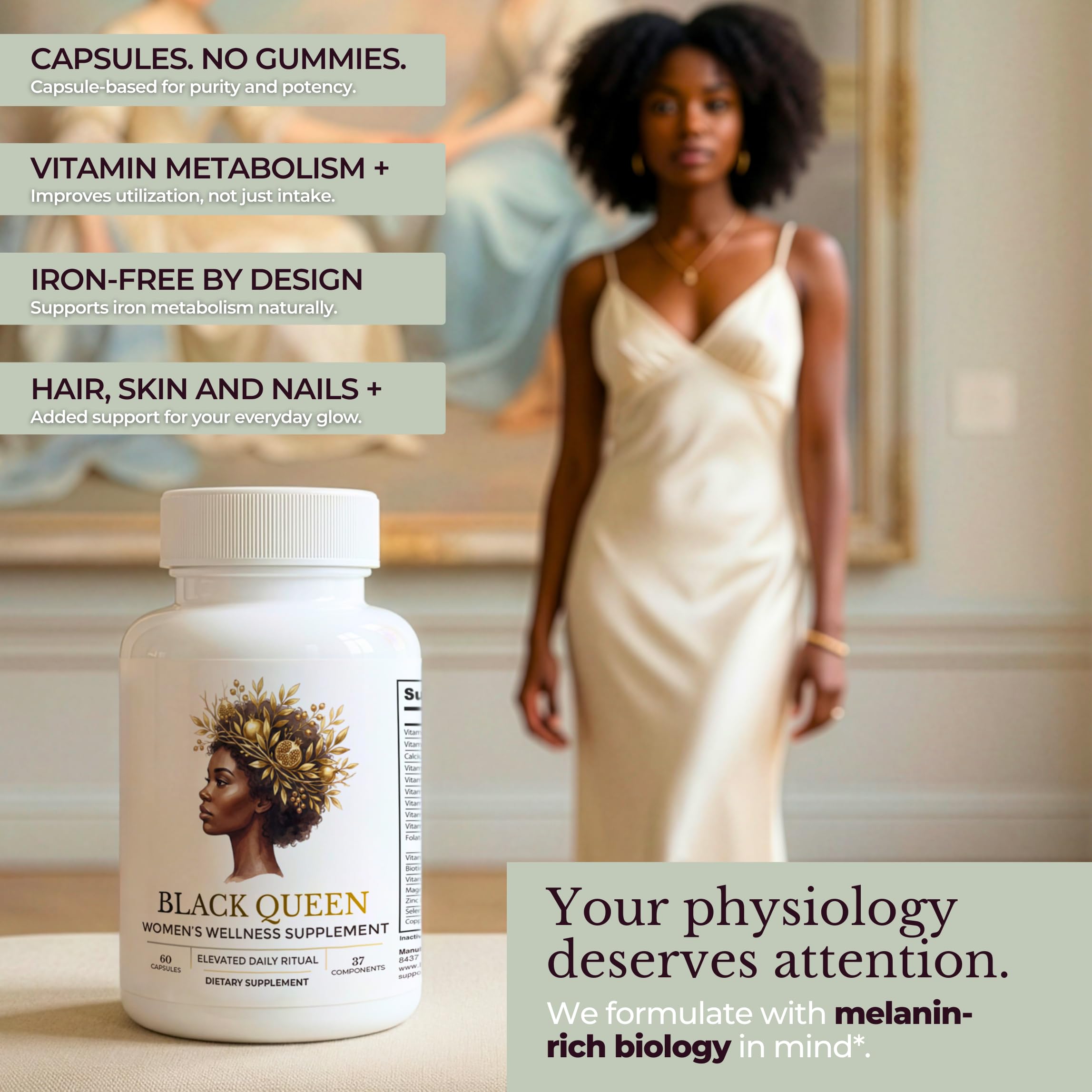 TODICAMP Melanin-Rich Physiology Women's Wellness Formula with 37 Active Ingredients - Daily Multivitamin for Women Hormone Balance, Energy Vitamins for Women, Biotin Supplement for Hair Skin & Nails TODICAMP uk supplements