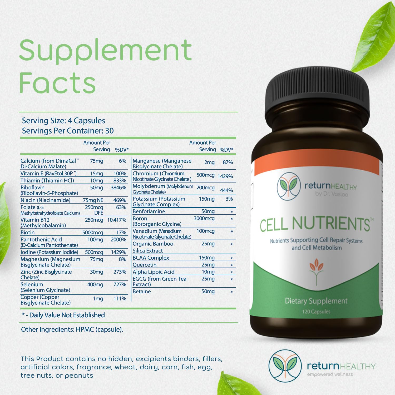 Return Healthy Cell Nutrients | Promotes Cell and Membrane Repair & Cell Metabolism | Helps Fight Tick-Borne Infections & More | Mitochondrial Supplements | Non-GMO, Vegan, 120 caps Return Healthy uk supplements