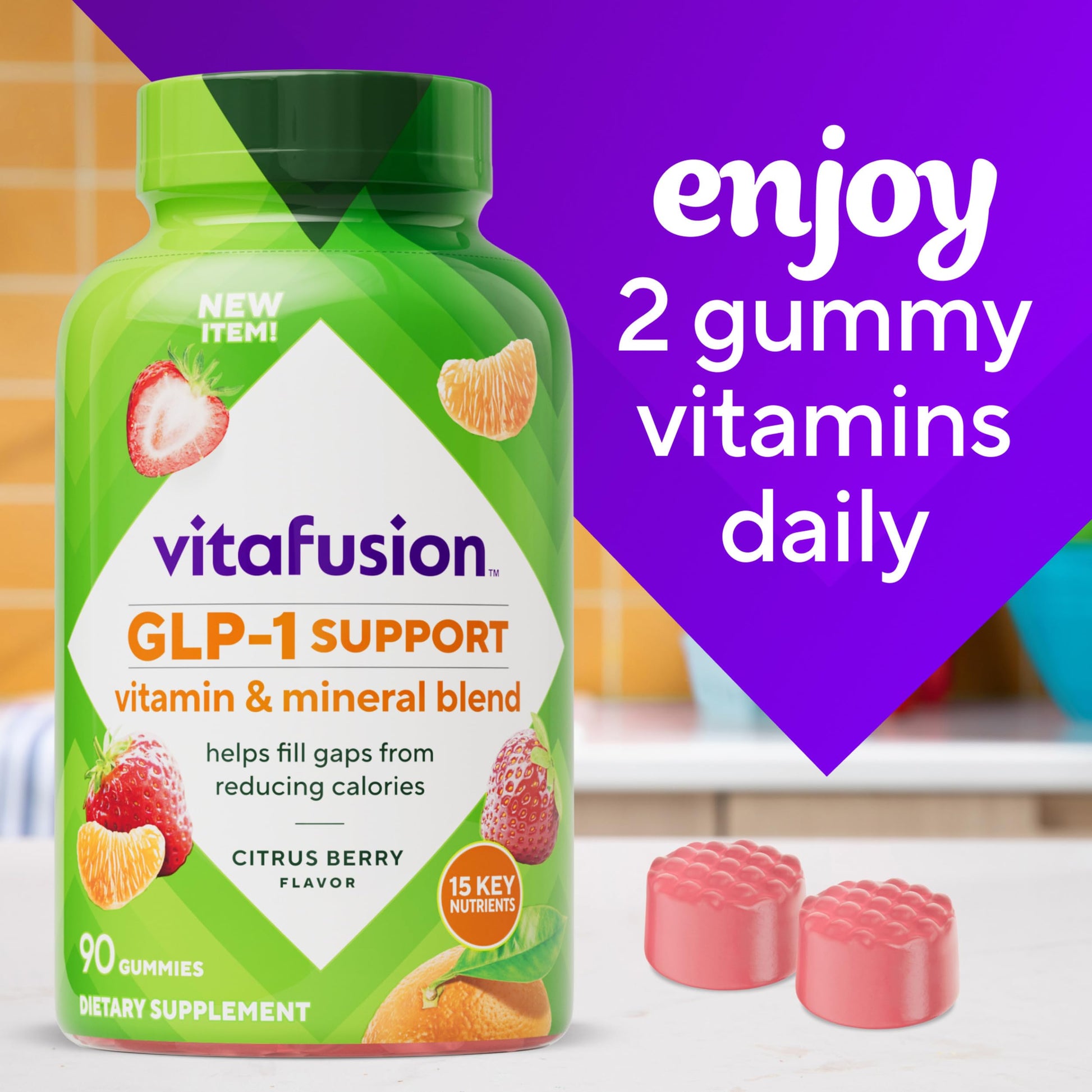 vitafusion GLP-1 Support Multivitamin, Vitamin and Mineral Blend, 15 Essential Nutrients, Citrus Berry Flavor, 90 Count, 45 Day Supply  Vitafusion uk supplements