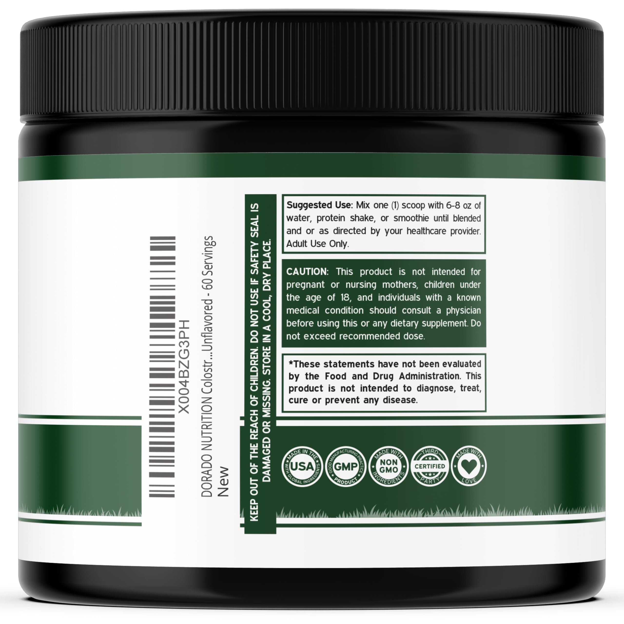 Colostrum Supplement Powder 90g (60 Servings of 1.5g Pure Bovine Colostrum Std. to Contain 20% IgG Immunoglobulins) Grass Fed Powder - No Fillers, Third Party Tested, Unflavored & Non-GMO DORADO NUTRITION uk supplements