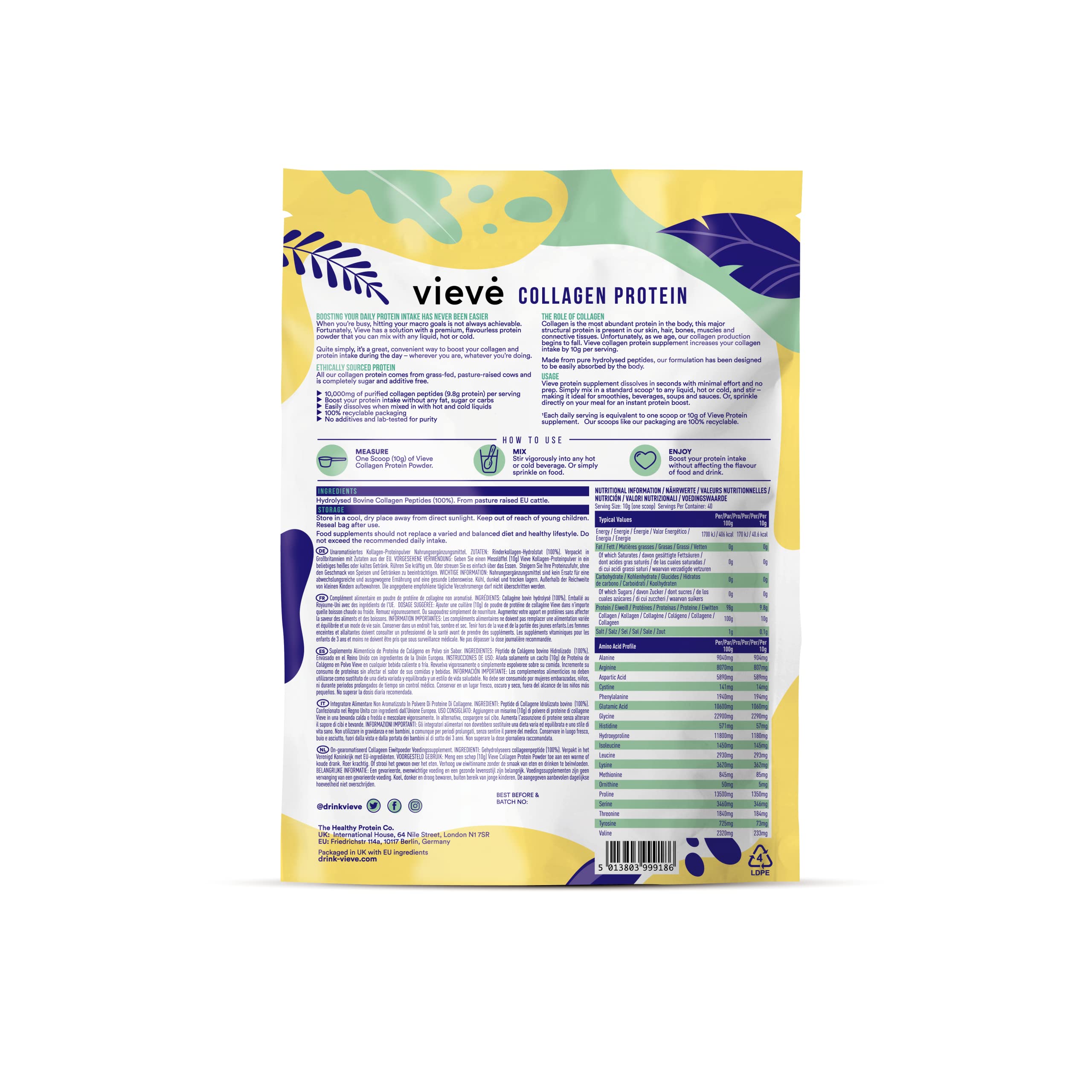 Vieve Collagen Protein Powder - Hydrolysed Bovine Peptides - Diet Support Supplement for Skin, Hair, Nail Vieve uk supplements