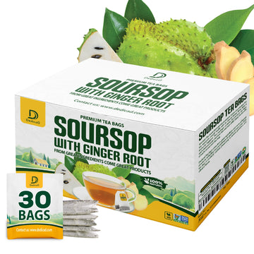 DEDICAD Soursop Leaves Tea Bags with Ginger, 30 Tea bags, 2gr/bag - Non-GMO/Caffeine free - Support Digestion, Well Skin, Immune System DEDICAD uk supplements
