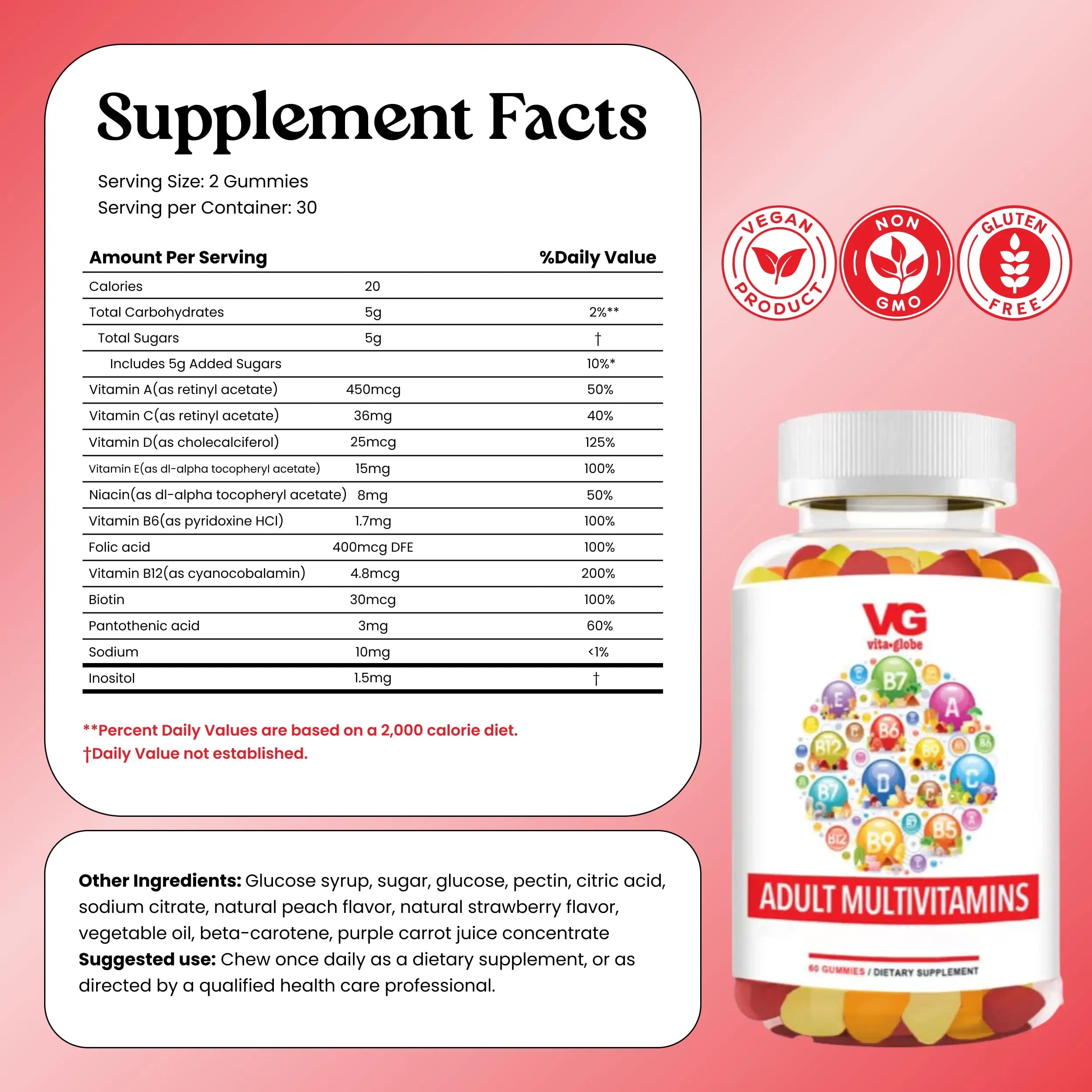 VITA GLOBE Adult Multivitamin Gummies – 9 Daily Vitamins with C, D, E, B6, B12, Folate & Biotin | Delicious Juicy Trio Orange VITA GLOBE uk supplements