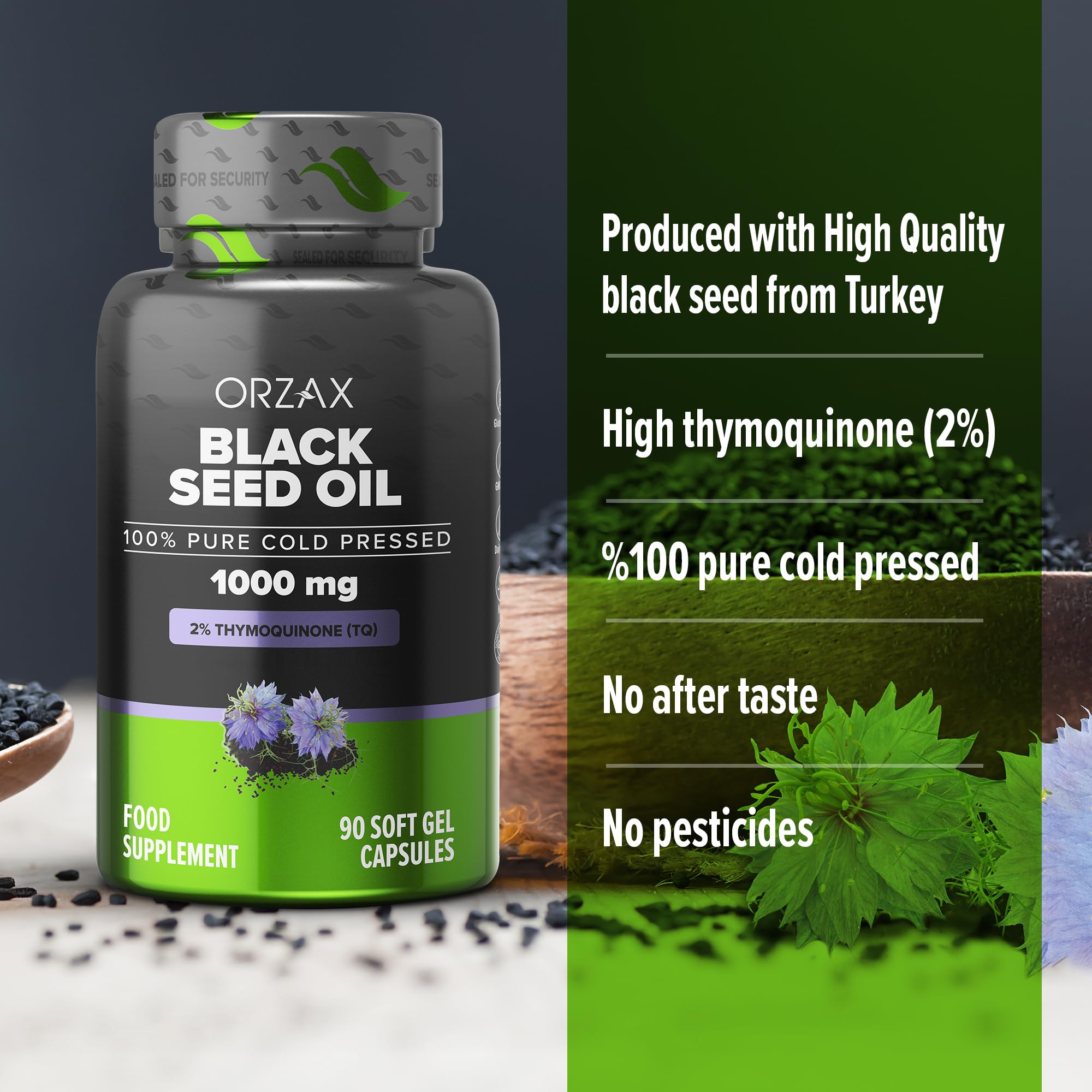 ORZAX Black Seed Oil Organic Cold Pressed Capsules with 2% Thymoquinone ORZAX uk supplements