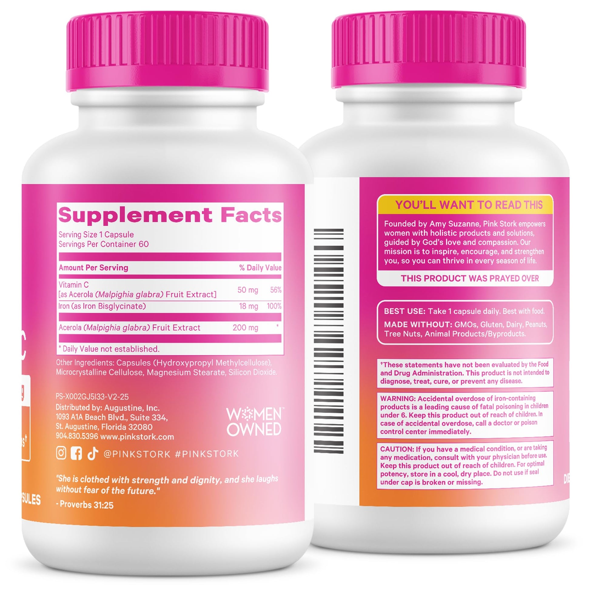 Pink Stork Iron for Women – 18 mg Non-Constipating Iron Bisglycinate + Vitamin C for Optimal Absorption – Energy, Focus, & Oxygen Supply – PMS, Pregnancy, Postpartum & Perimenopause - 60 Capsules Pink Stork uk supplements