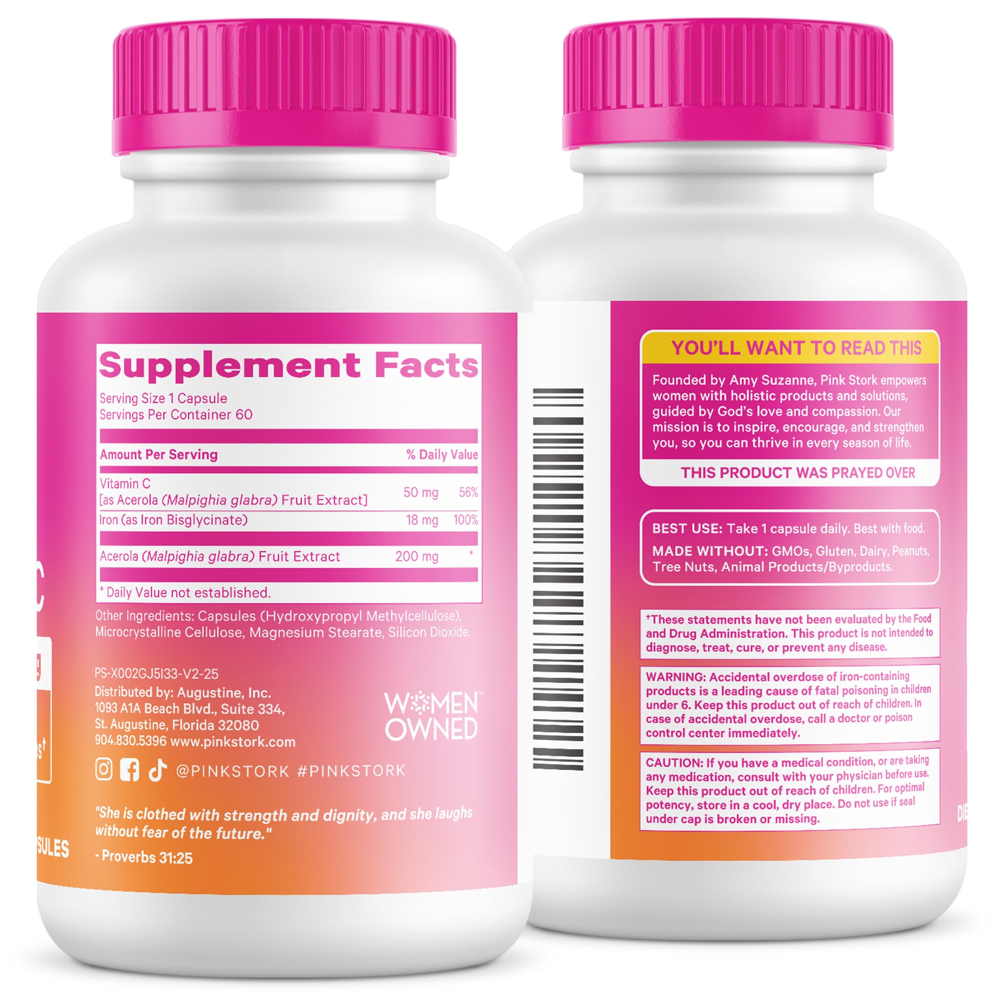 Pink Stork Iron for Women – 18 mg Non-Constipating Iron Bisglycinate + Vitamin C for Optimal Absorption – Energy, Focus, & Oxygen Supply – PMS, Pregnancy, Postpartum & Perimenopause - 60 Capsules Pink Stork uk supplements