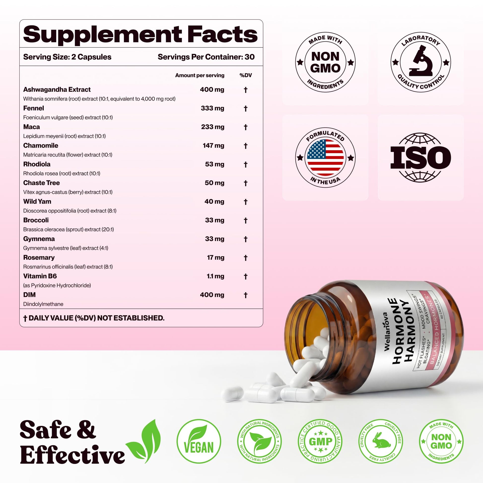 Wellanova Hormone Harmony for Women – Natural Hormonal Balance Support for Menopause & Perimenopause – Hot Flashes, Mood Swings, Cravings, Bloating Relief – 60 Capsules Wellanova uk supplements