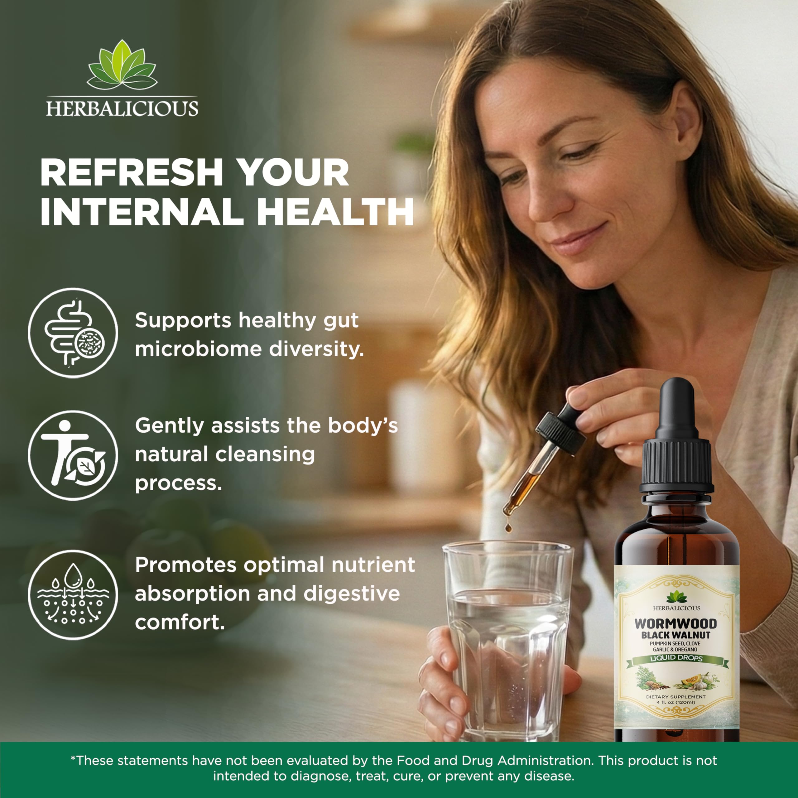 HEBRALICIOUS Wormwood Black Walnut Liquid Drops – Herbal Blend with Pumpkin Seed, Clove, Garlic & Oregano Oil – Alcohol Free Herbal Tincture – Liquid Dietary Supplement, 4 fl oz (120ml) HERBALICIOUS uk supplements