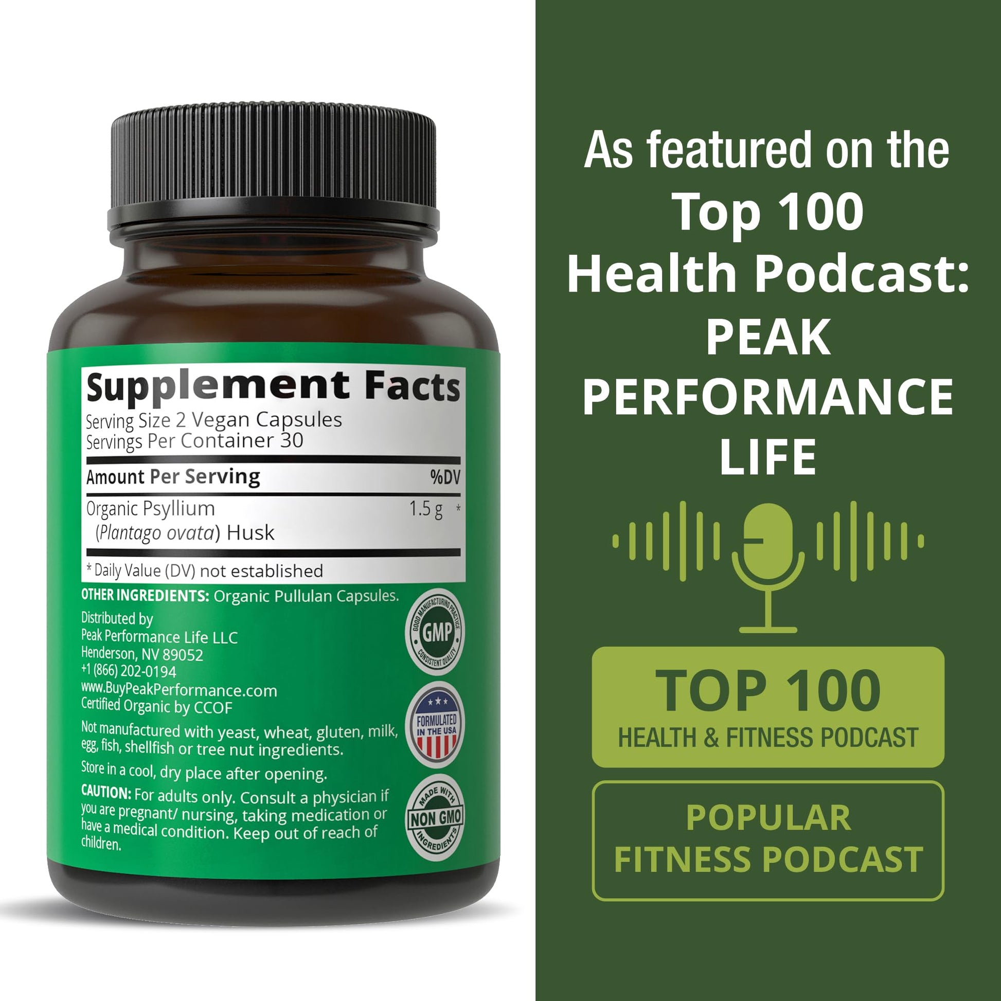 USDA Organic Psyllium Husk Vegan Capsules Made with Organic Psyllium Husk Seed. Fiber Supplement for Gut. Digestive Prebiotics. Pills for Digestion, Roughage Without Bloating. Tablets Peak Performance uk supplements