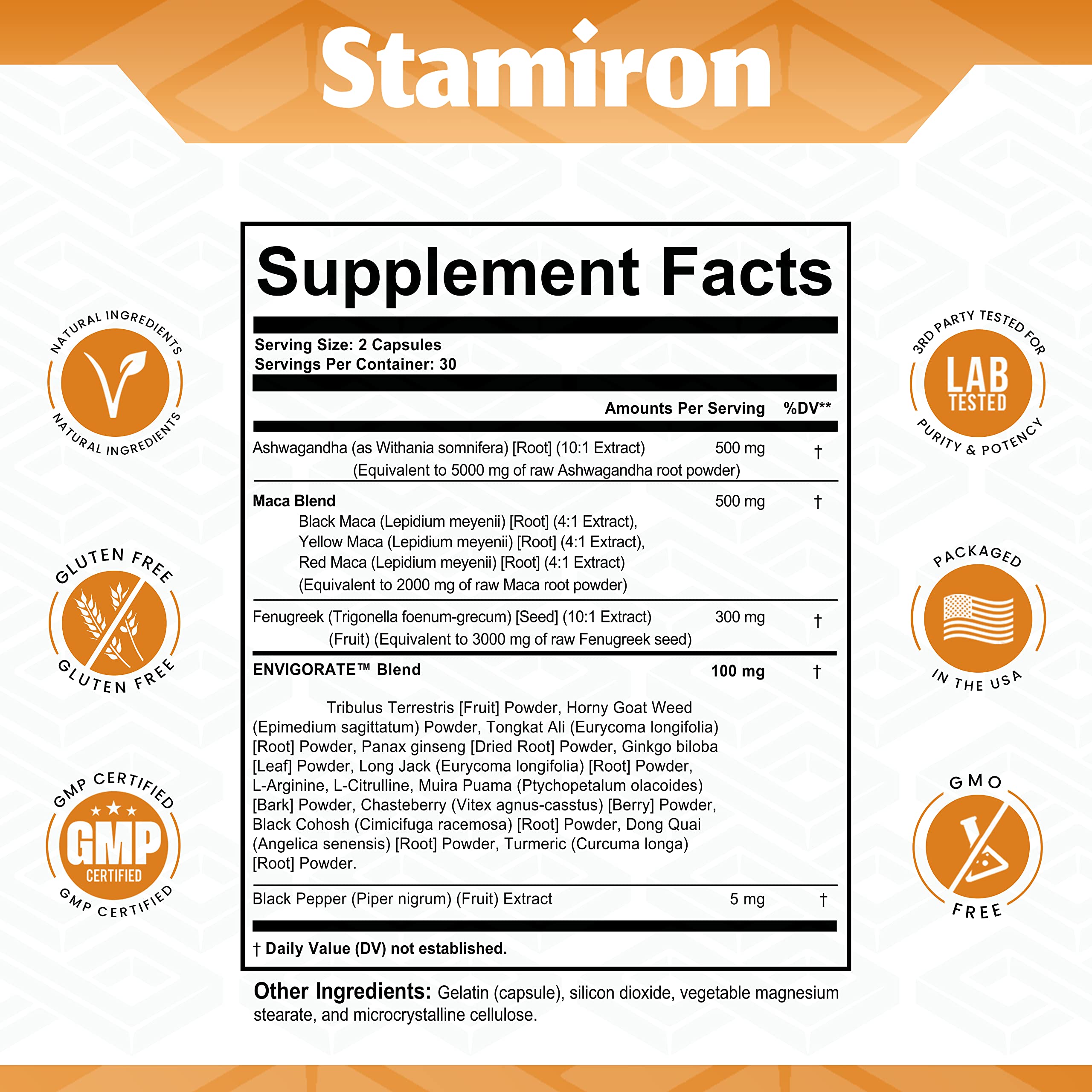 Stamiron Maca Root 2000mg Fenugreek 3000mg Ashwagandha 5000mg Supplement Stamiron uk supplements