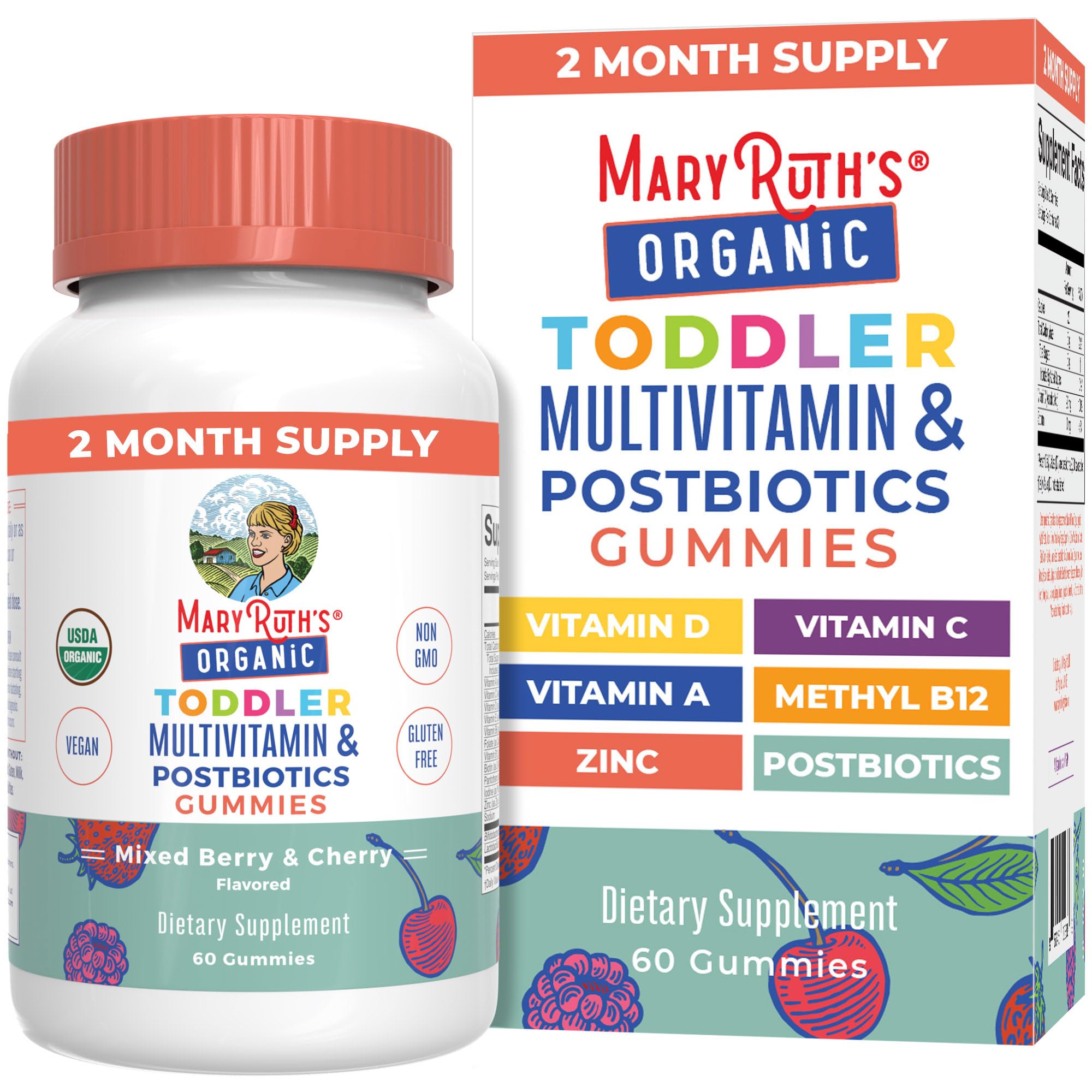 MaryRuth Organics Toddler Multivitamin Gummies + Postbiotics | USDA Organic | Vitamins for Kids Ages 2+ | Immune Support | Vitamin C | Vitamin D3 | Vitamin A | Zinc | Vegan | Non-GMO | 60 Servings MARYRUTH'S uk supplements