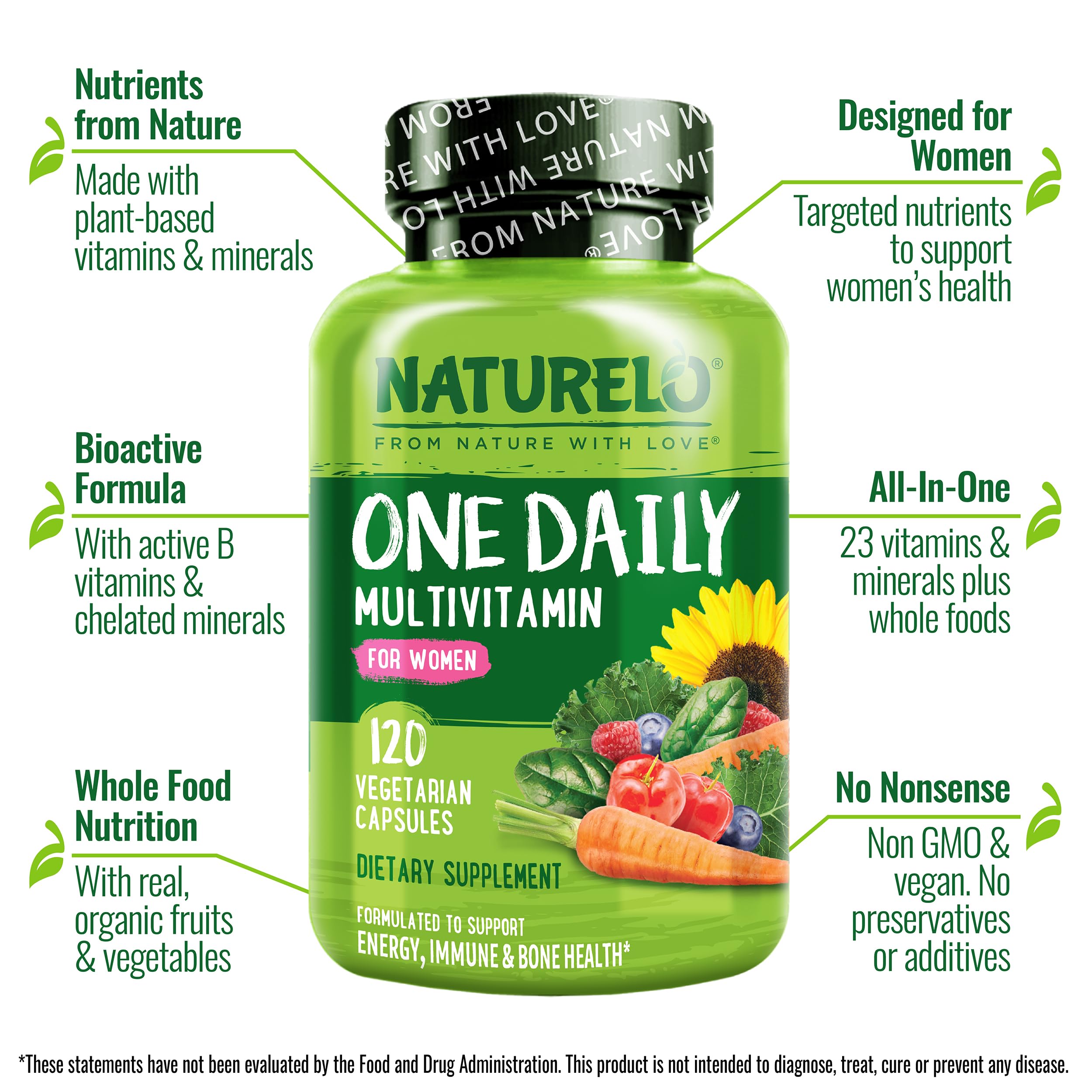 NATURELO One Daily Multivitamin for Women w/Vitamin B12, 120 Ct, Energy Support, Whole Food Daily Women Multivitamin Supplement NATURELO uk supplements