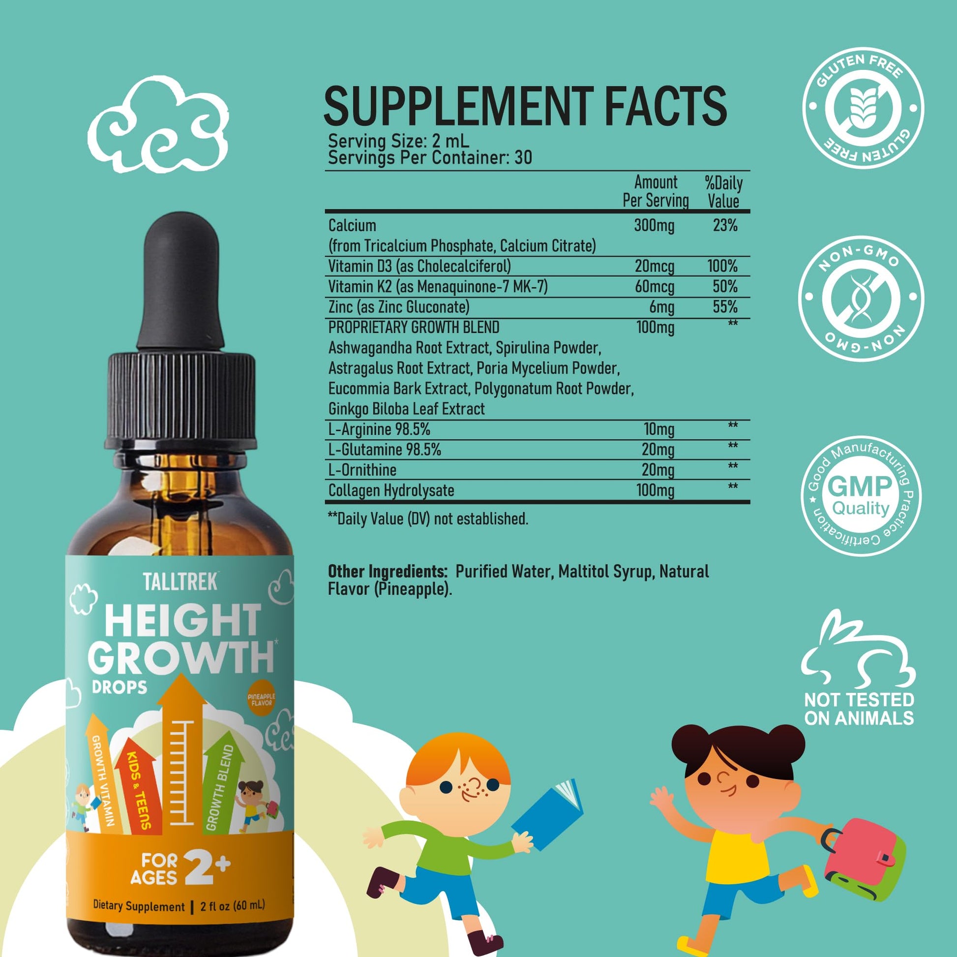 TallTrek Height Growth Supplement Drops for Kids - Teens Bone Growth Height Increase and Maximizer Immune Health Drops with Vitamins D3 K2 Zinc & Calcium - Gluten Free Vegan Pineapple Flavor TallTrek uk supplements