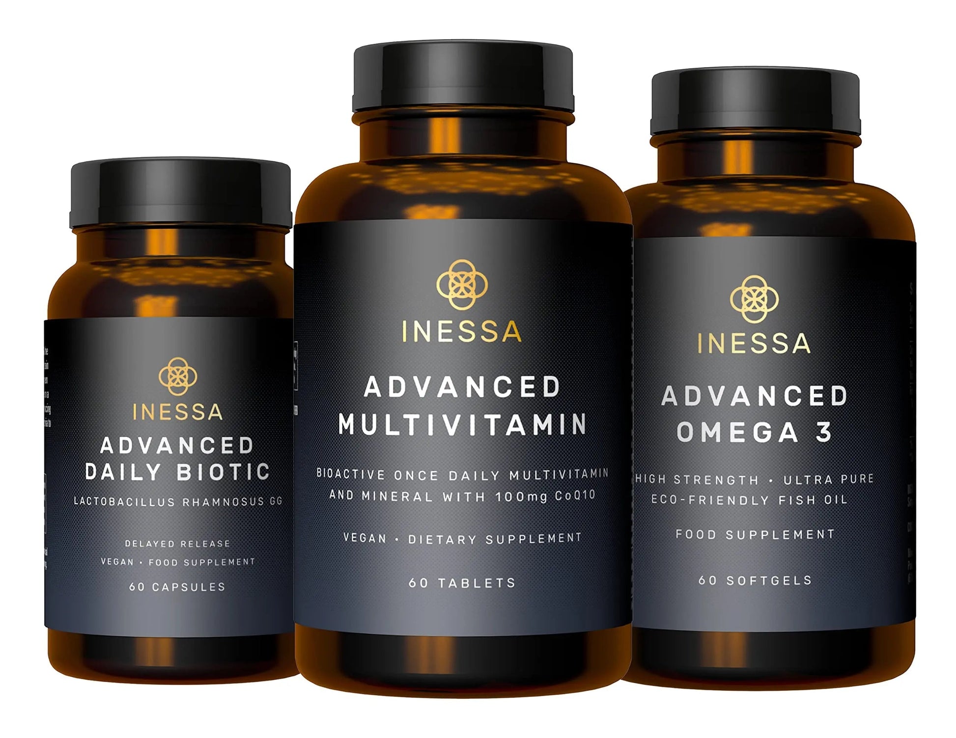 Inessa Essential Wellness Bundle | Multivitamin, Probiotic & Omega 3 Produced to a Clinical Grade for Optimal Wellness for Men and Woman Inessa uk supplements