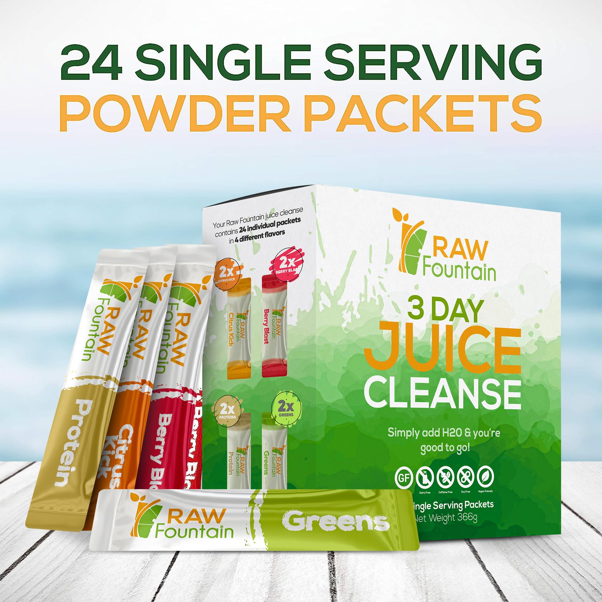 Raw Fountain 3 Day Juice Cleanse Detox, Weight Management Program, 24 Powder Packets Raw Fountain uk supplements