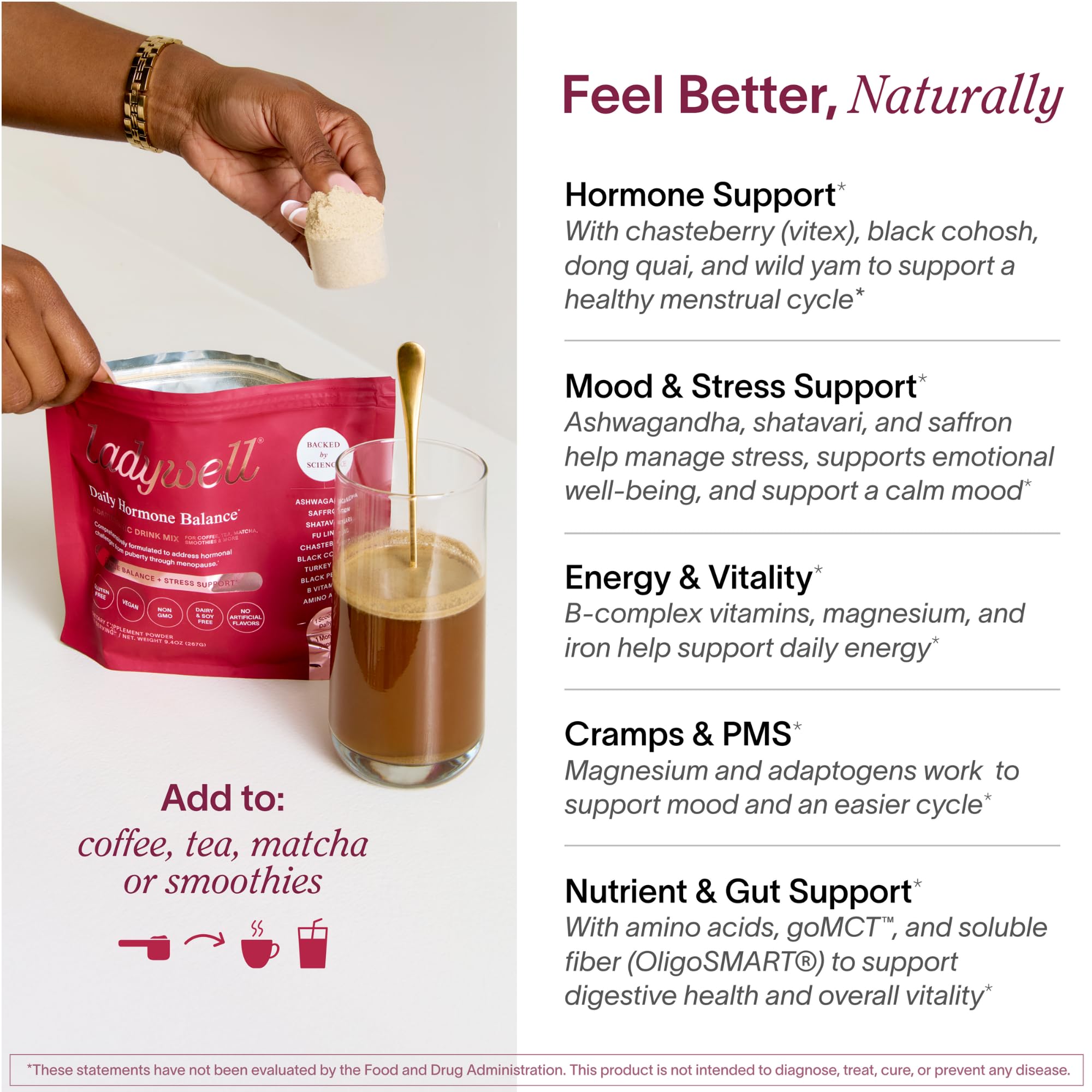 Ladywell Daily Hormone Balance Powder | Natural Cycle Support for Women | Supports Mood, Bloating, Cramps, Skin Health & Cravings with Chasteberry, B Vitamins, Ashwagandha, Saffron + | 30 Servings Ladywell uk supplements