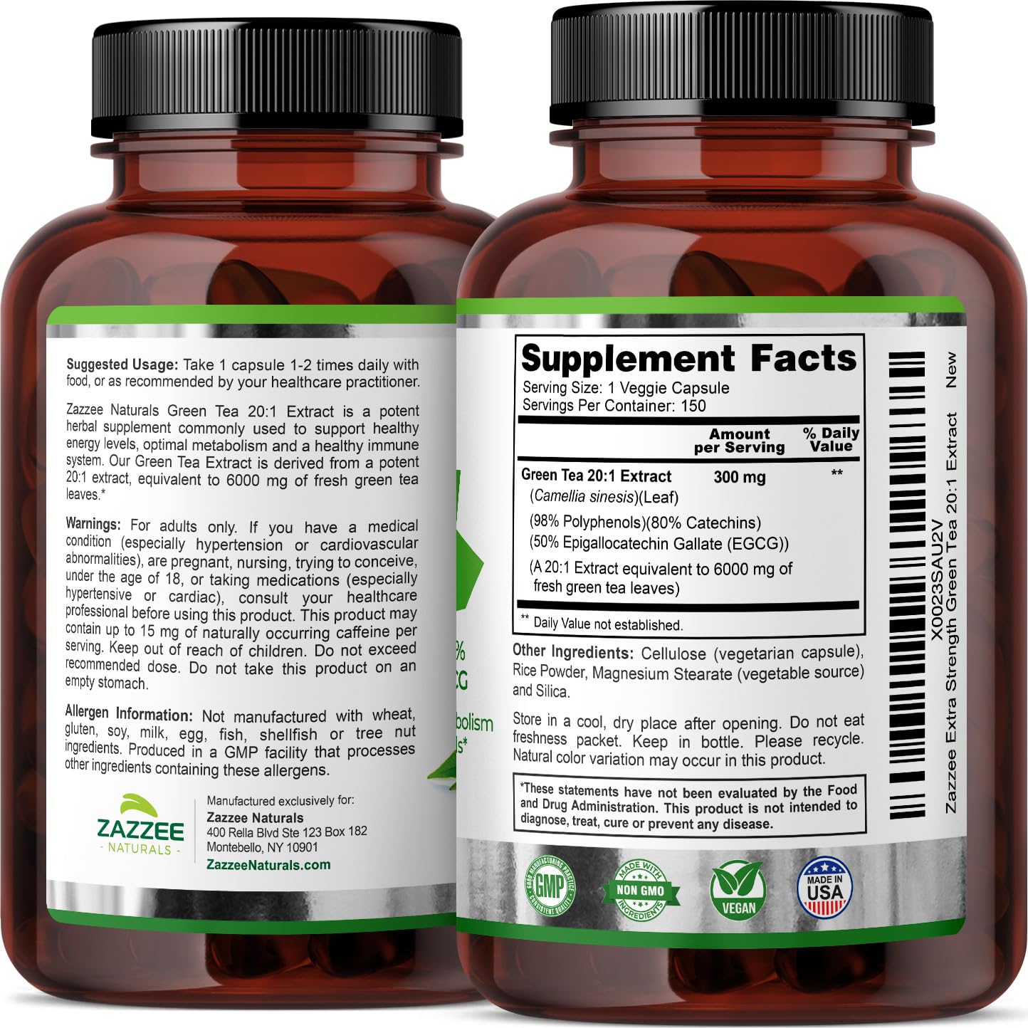 Zazzee Extra Strength Green Tea 20:1 Extract, 6000 mg Strength, 50% EGCG Zazzee uk supplements