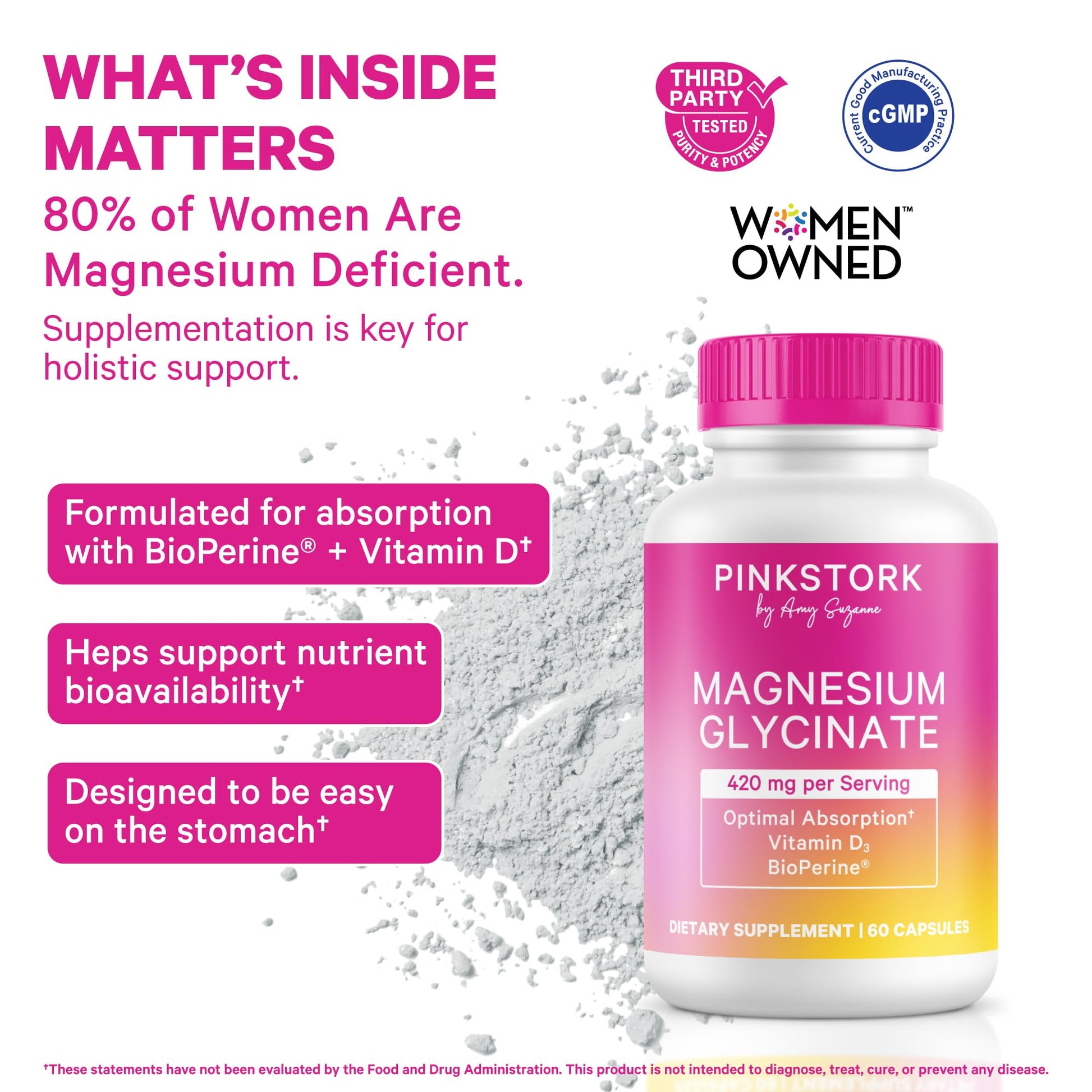Pink Stork Magnesium Glycinate with Vitamin D - Magnesium Supplement for Women to Support Natural Calm, Mood, and Sleep - Hormone Balance for Women - 60 Capsules, 1 Month Supply Pink Stork uk supplements