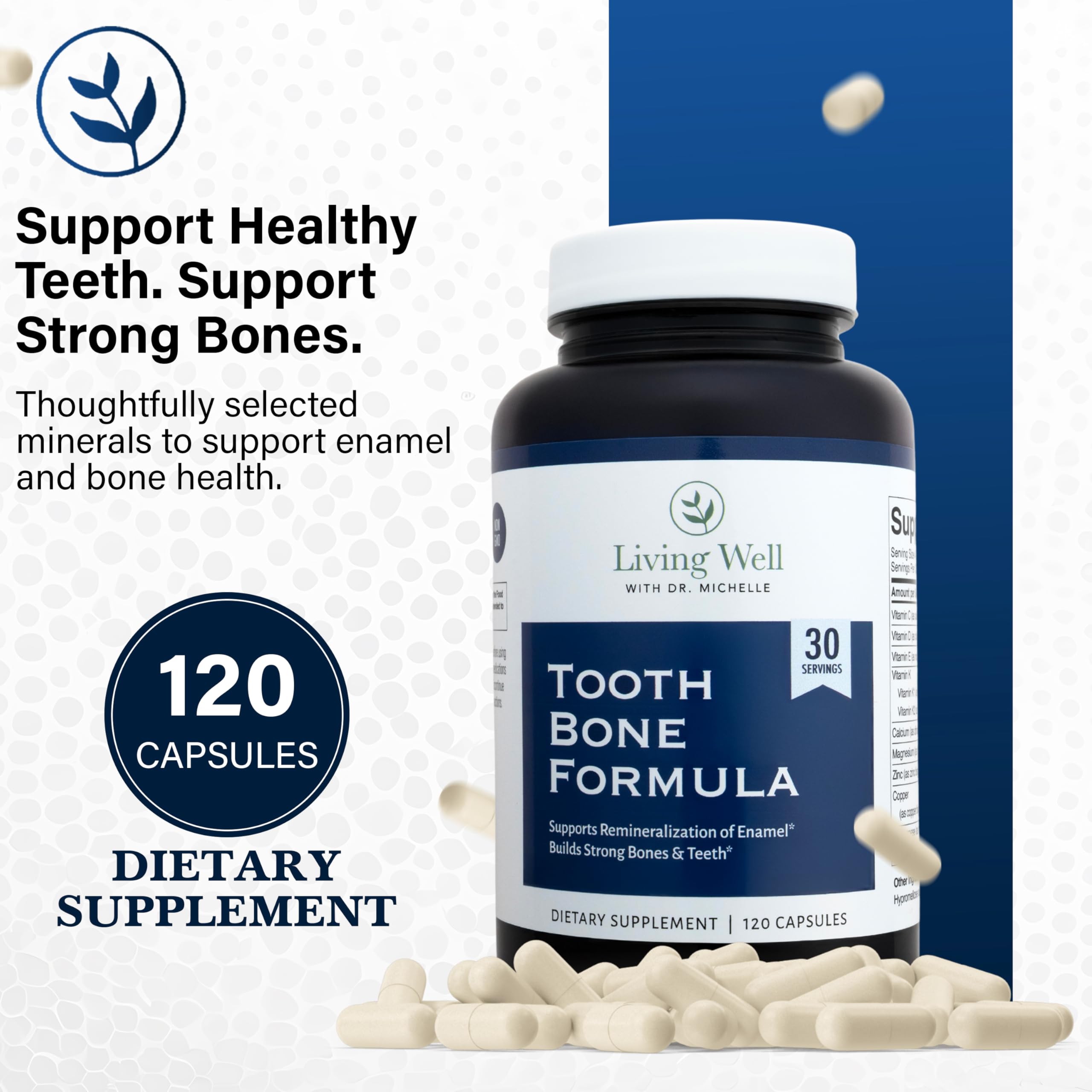Living Well with Dr. Michelle Tooth & Bone Formula - Supplement with Calcium for Bone Strength & Tooth Enamel Support, D3 + K2, 120 Capsules, Non-GMO, Gluten-Free Living Well with Dr. Michelle uk supplements