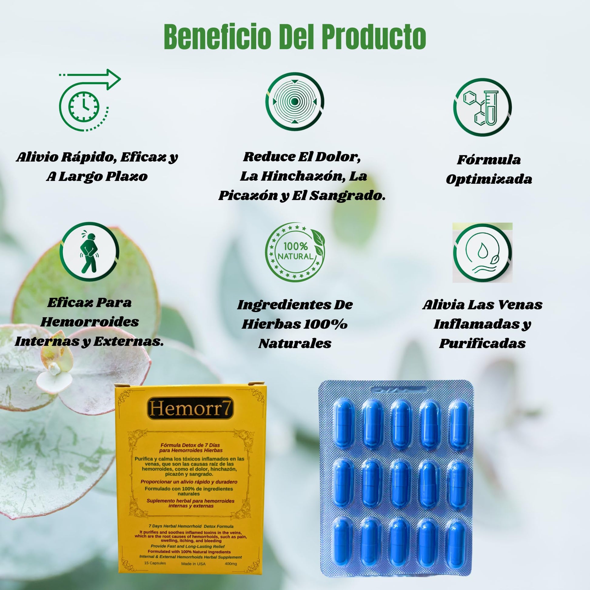 Hemorr7: 7Days 15 Capsules Herbal Hemorrhoid Detox Formula,Fórmula Herbal para desintoxicar las hemorroides Durante 7 días Generic uk supplements