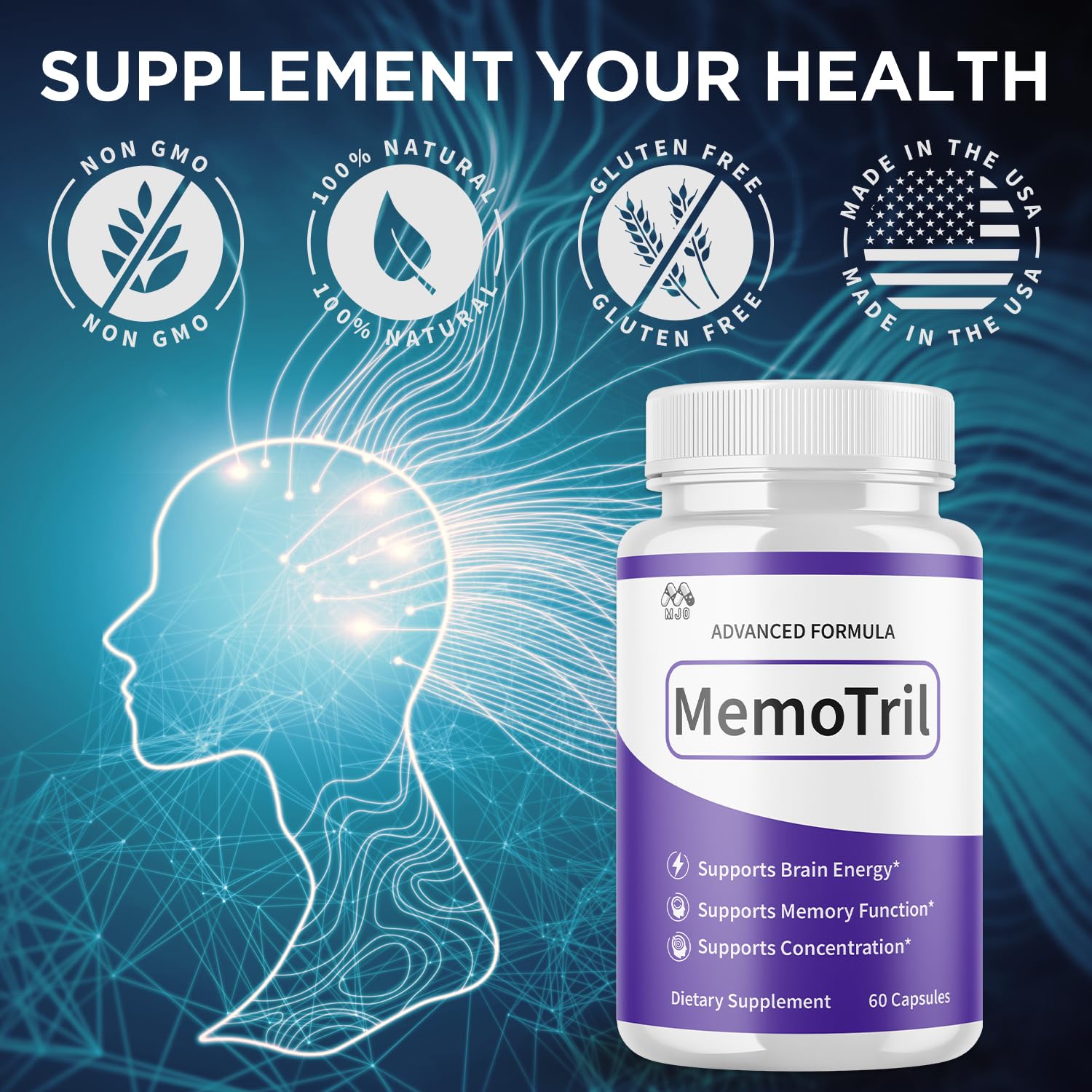 (3 Pack) Memotril Capsules, Official Memo Tril Supplement Pills with All Natural Ingredients, Advanced Memotril for Brain Health & Wellness Support with Premium Vitamins for Women & Men (180 Capsules) MJO uk supplements