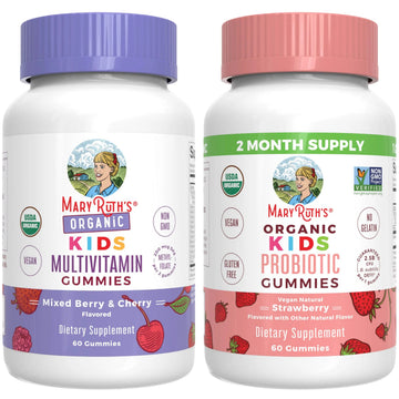 MaryRuth Organics Gummies for Kids–Multivitamin (Mixed Berry & Cherry), & Probiotic (Strawberry) | USDA Organic, No Gelatin! | MARYRUTH'S uk supplements