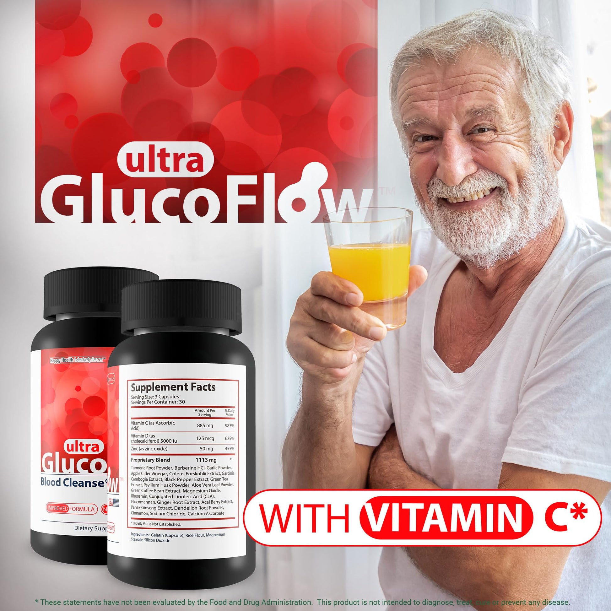 Ultra Gluco Flow - Improved Formula - Our Best Blood Cleanse Detox Cleanse Blood Support Pills - Blood Health Blood Circulation Pills Detox Cleanse Blood Gluco Bio Sweet Relief Glycogen Support Happy Health Marketplace uk supplements