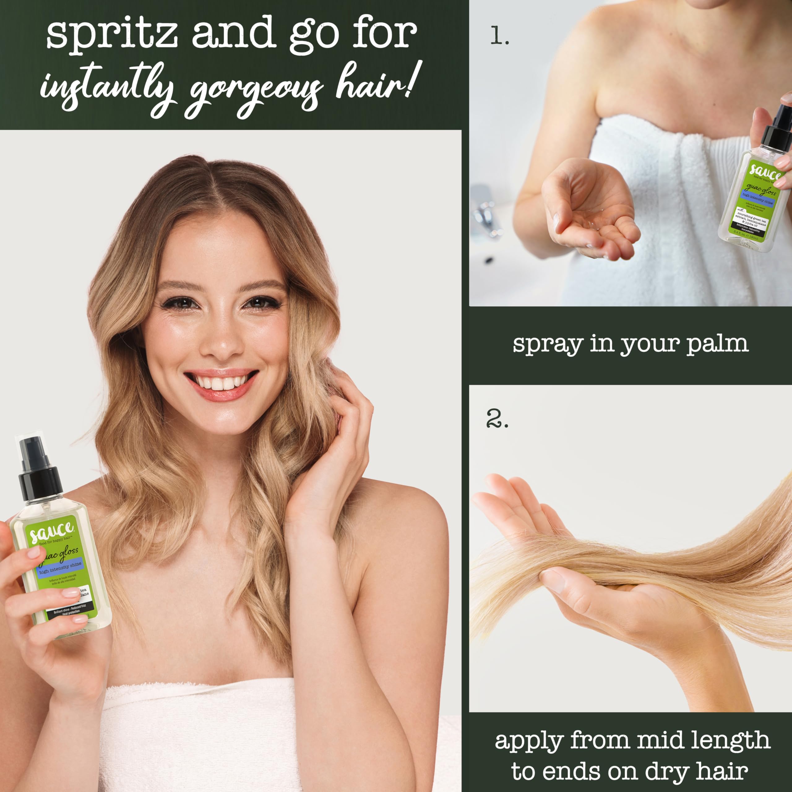 SAUCE BEAUTY Guac Hair Gloss, 3 Fl Oz High Intensity Shine, Jojoba Oil, Green Tea Extract & Squalane to Smooth, Boost Shine & Control Frizz for Sleeker, Softer, More Manageable Hair, Vegan Formula SAUCE BEAUTY uk supplements