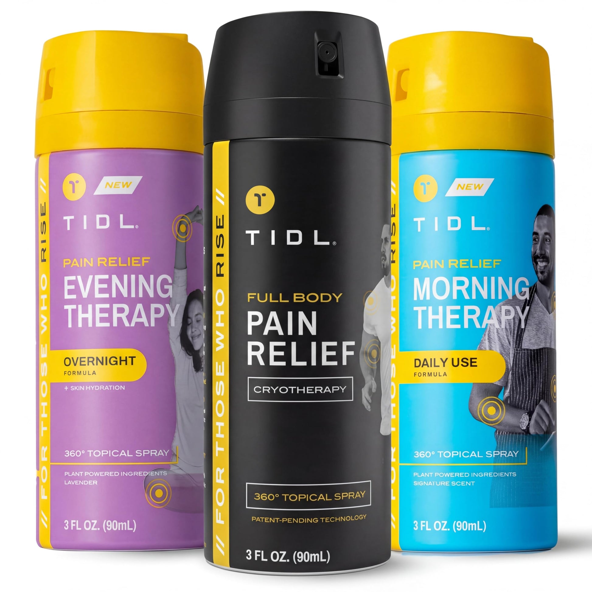 TIDL Pain Relief Spray Bundle – Morning, Cryotherapy & Evening Therapy – 3 x 3oz Sprays for Muscle, Joint, Neck, Back & Knee Pain Relief – Plant-Based Menthol Day & Night Care TIDL uk supplements