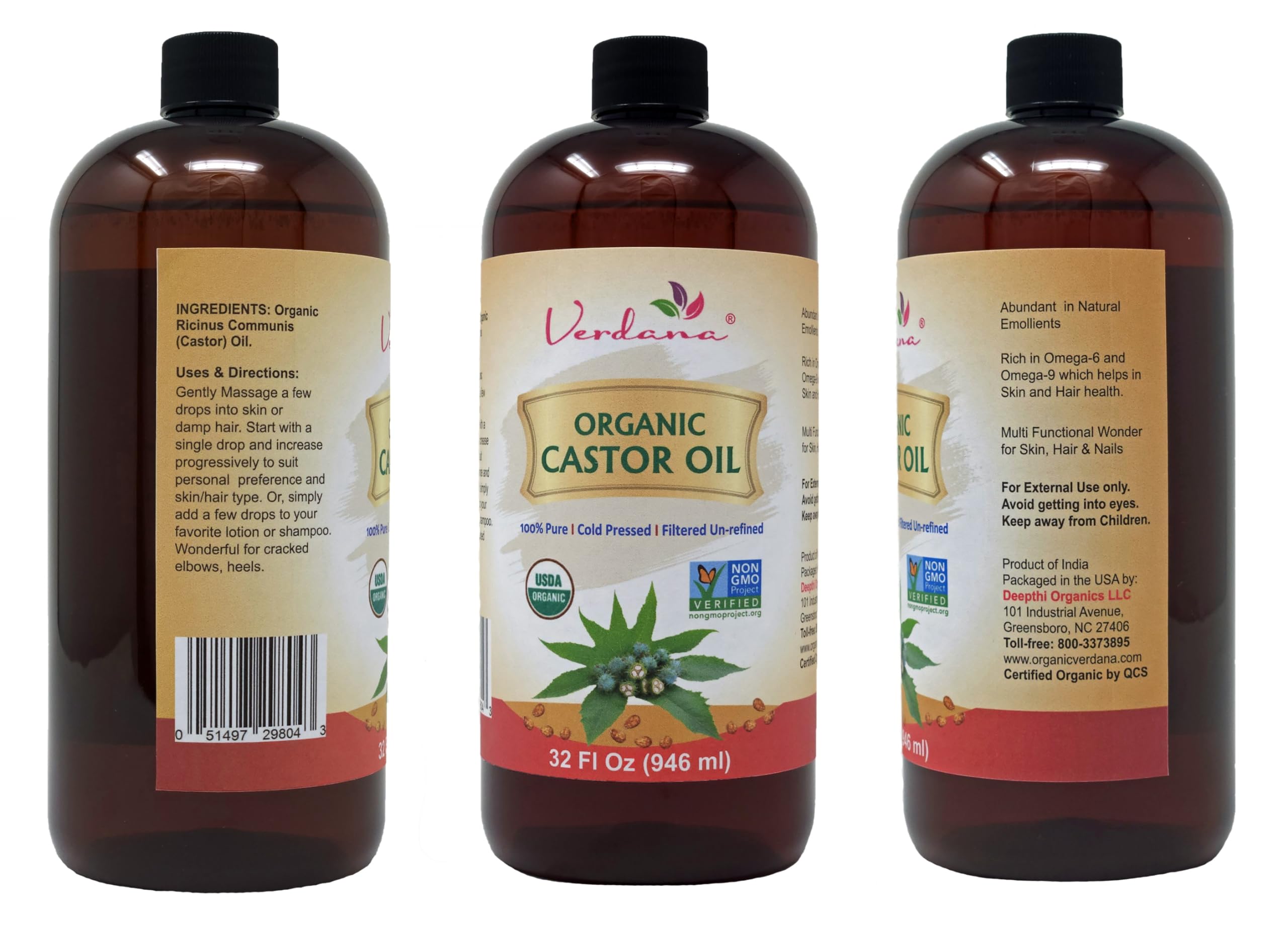 Verdana Organic Castor Oil – USDA Certified Organic – Cold Pressed, Unrefined, 100% Pure and Hexane Verdana uk supplements