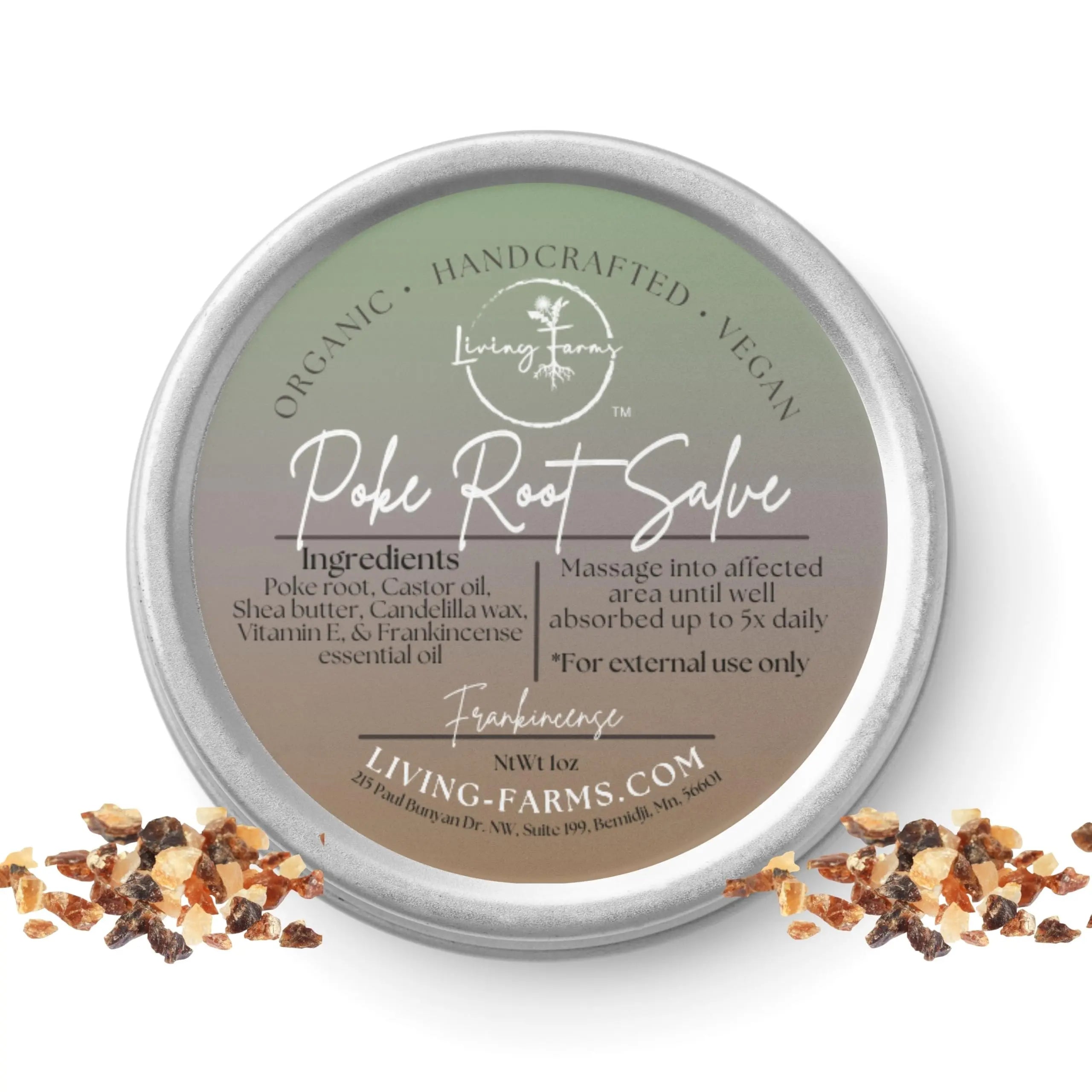Organic Poke Root & Castor Oil Salve | Vegan Lymphatic Support | Enriched with Essential Oils | Cysts, Boils, Fibroids, Swollen Lymph Nodes, Breast & Joint (1oz, Frankincense) Living Farms uk supplements