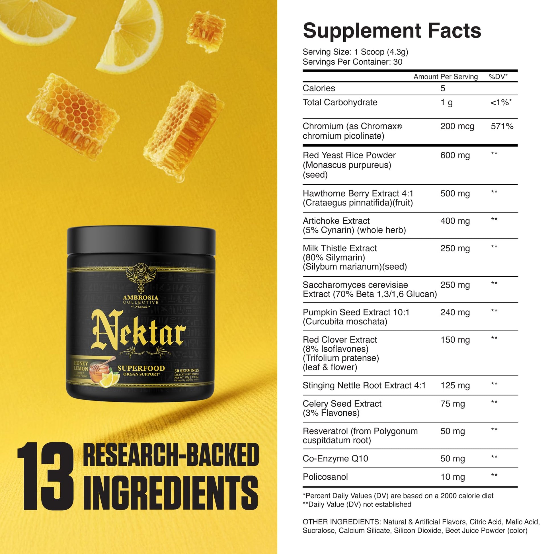 Ambrosia Superfood Organ & Cycle Support Powder | Liver & Kidney Support with Milk Thistle, Red Yeast Rice & CoQ10 | 13 Superfood Ingredients | 30 Servings | Honey Lemon Ambrosia uk supplements