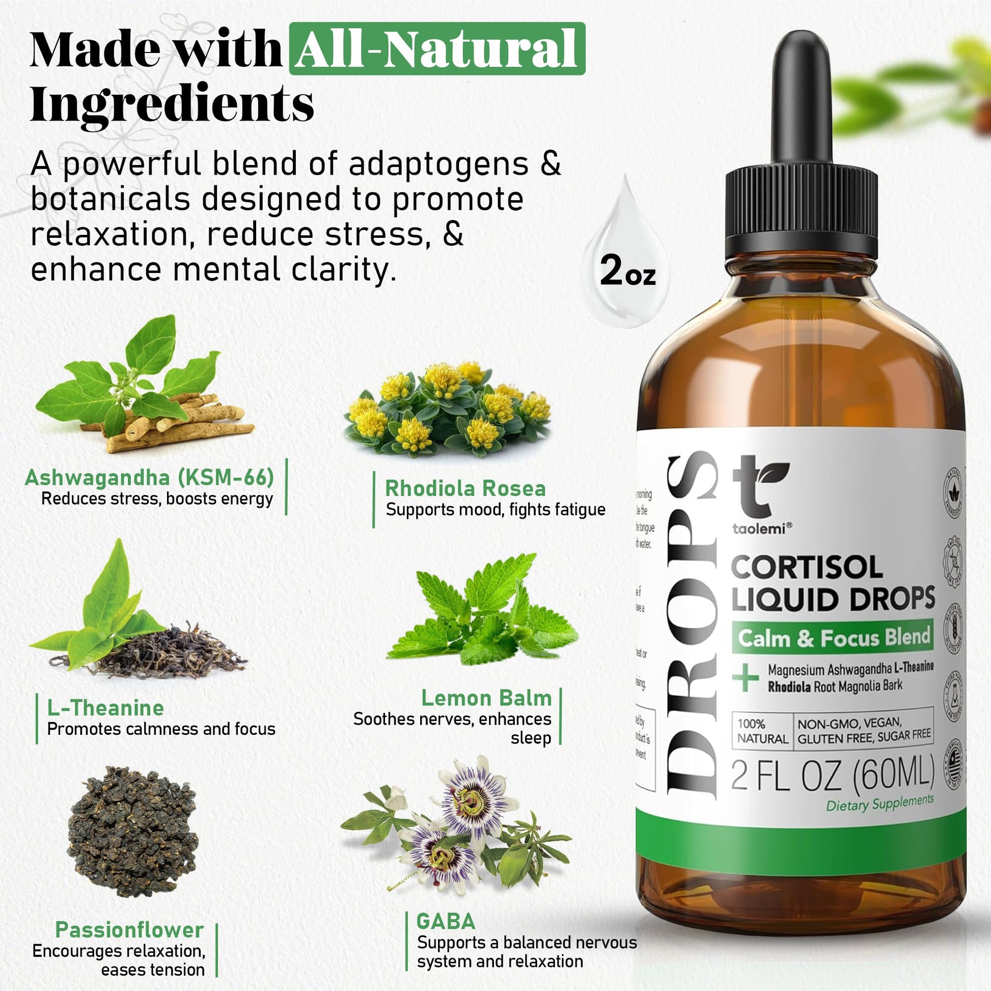 Cortisol Manager Drops with Magnesium & Ashwagandha - Advanced Liquid Blend for Relaxation, Supports Restful Sleep, Fast-Absorbing Liquid, Non-GMO, 2 Fl Oz taolemi uk supplements