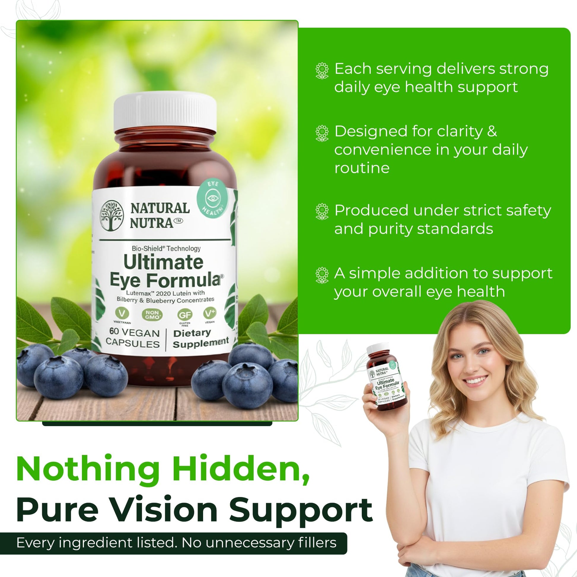 Natural Nutra Ultimate Eye Health Supplement - Bilberry & Blueberry Extract Blend for Day and Night Vision Support, Promotes Color Perception & Eye Clarity - Non-GMO, Vegan - 30 Capsules (Pack of 3) Natural Nutra uk supplements