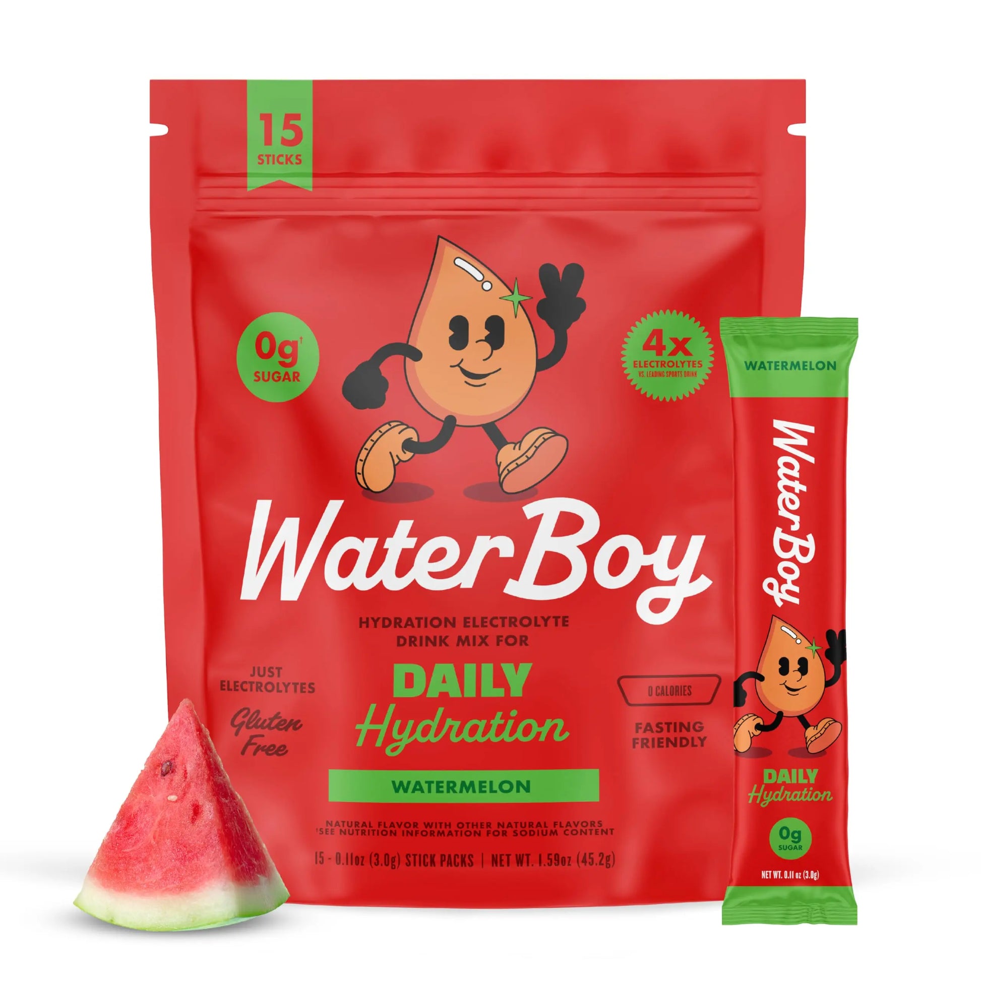 Waterboy Daily Hydration | 1,570mg Electrolyte Powder Packets | No Sugar, All Natural, Gluten Free, Zero Calories | 15 Drink Stick Mixes (Watermelon) Waterboy uk supplements