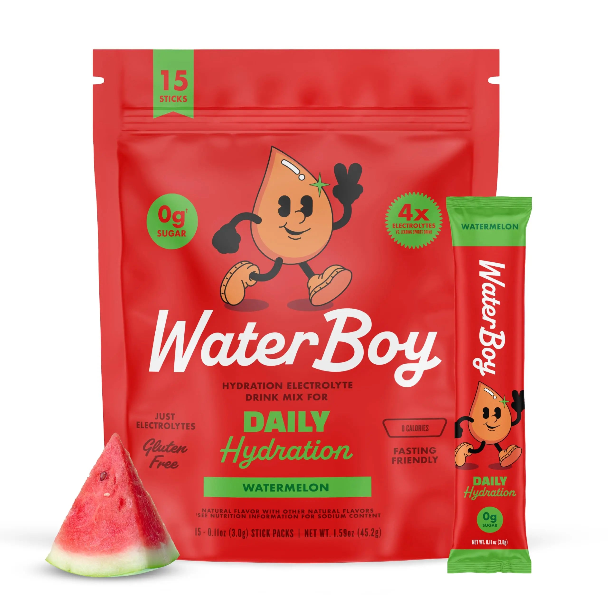 Waterboy Daily Hydration | 1,570mg Electrolyte Powder Packets | No Sugar, All Natural, Gluten Free, Zero Calories | 15 Drink Stick Mixes (Watermelon) Waterboy uk supplements