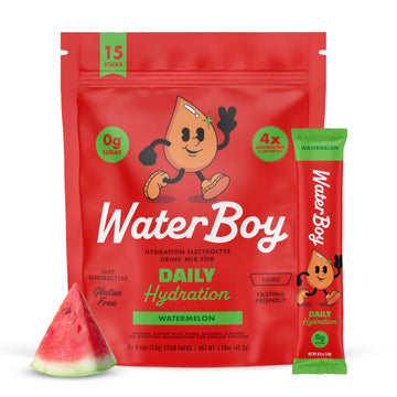 Waterboy Daily Hydration | 1,570mg Electrolyte Powder Packets | No Sugar, All Natural, Gluten Free, Zero Calories | 15 Drink Stick Mixes (Watermelon) Waterboy uk supplements