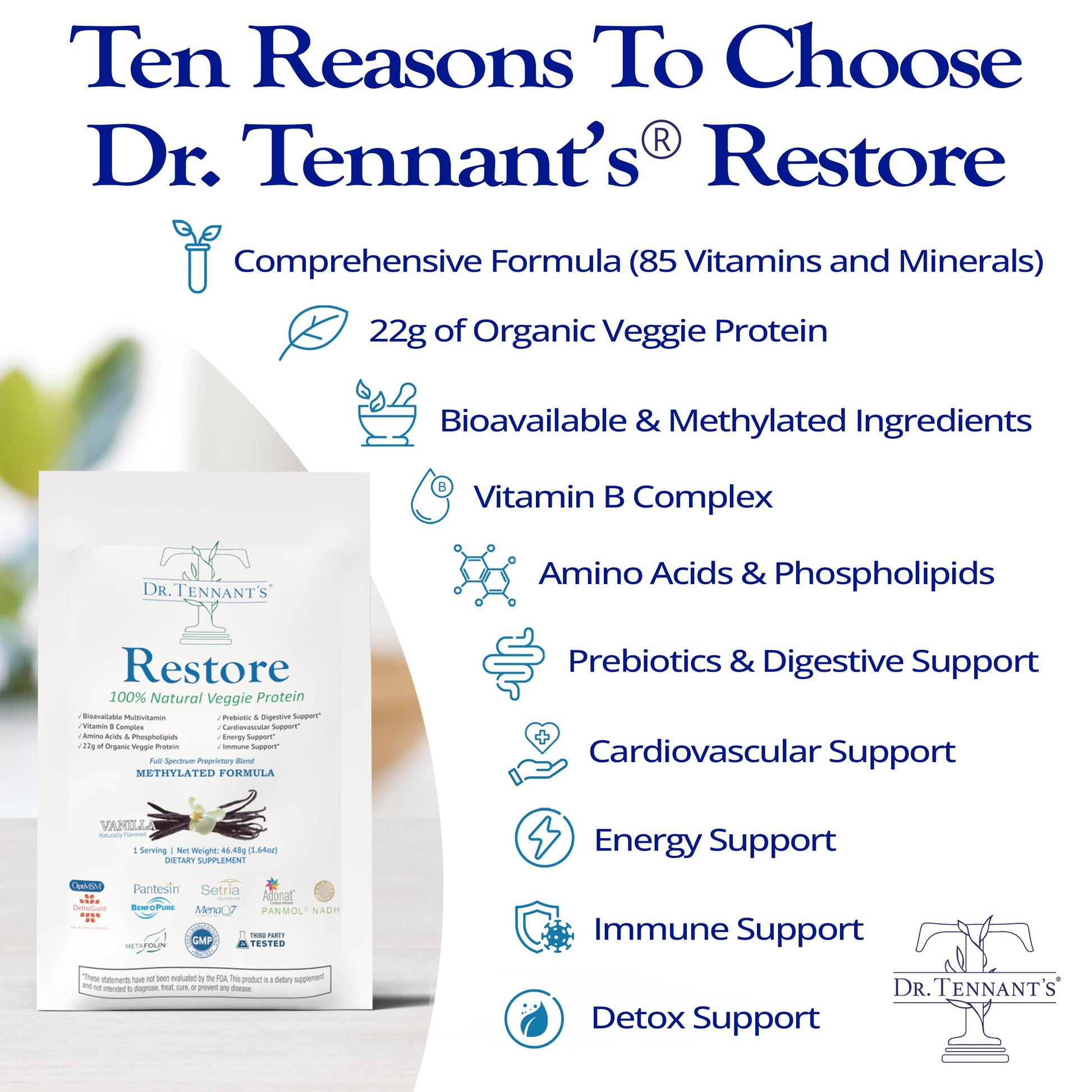 Dr. Tennant's Restore Vanilla Shake | 50+ Methylated Vitamins & Minerals | 23g Vegan Protein | Organic, Gluten-Free | Boosts Energy, Immune & Gut Health | 14-Day All-in-One Supplement Dr. Tennant's uk supplements