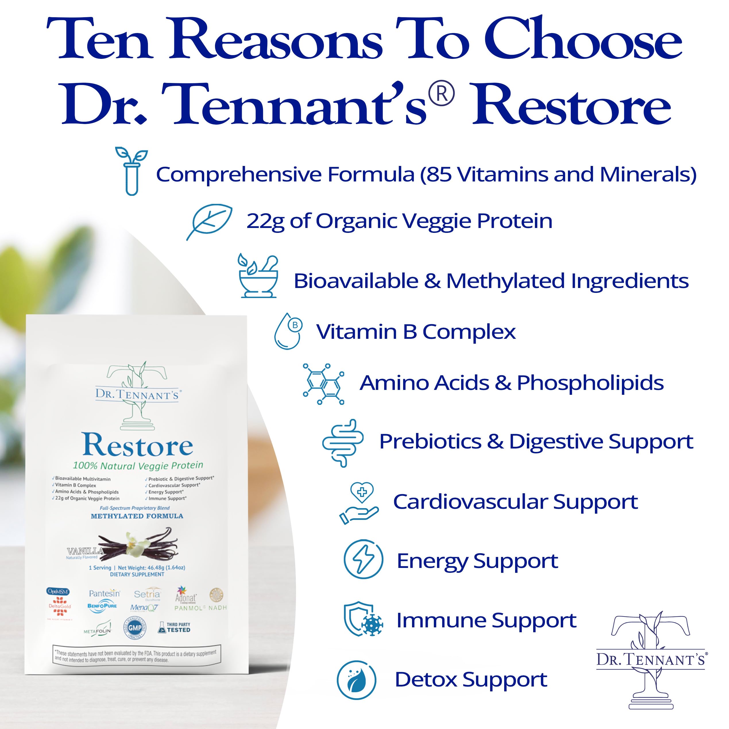 Dr. Tennant's Restore Vanilla Shake | 50+ Methylated Vitamins & Minerals | 23g Vegan Protein | Organic, Gluten-Free | Boosts Energy, Immune & Gut Health | 14-Day All-in-One Supplement Dr. Tennant's uk supplements