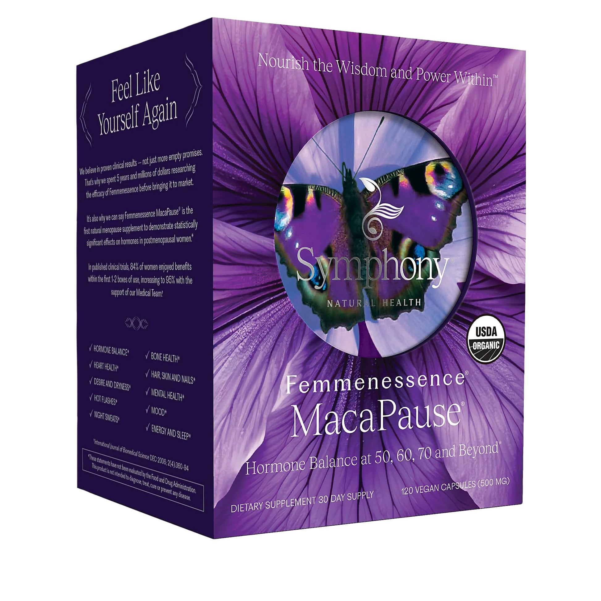 Femmenessence® MacaPause® – Clinically Proven Postmenopausal Organic Vegan Supplement for Natural Hormone Balance, Menopause Symptom Relief, Bone & Heart Health (120 Capsules, 30 Day Supply) Natural Health International uk supplements